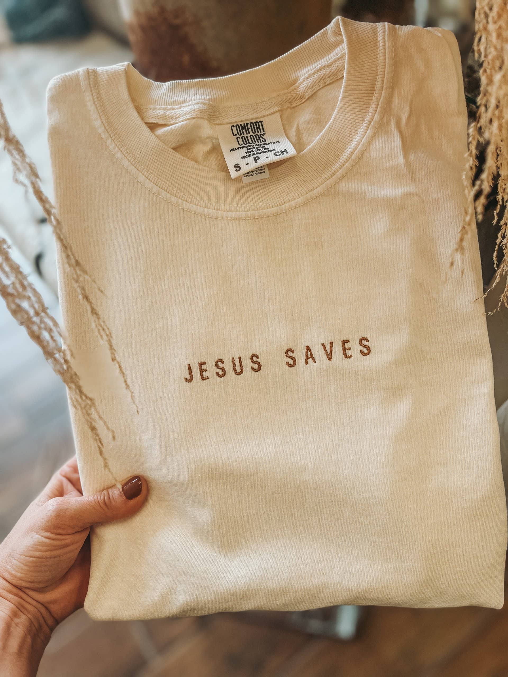 Embroidered Jesus Saves Short Sleeve Tee Hoodie, Sweatshirt | PodTeesHub.com