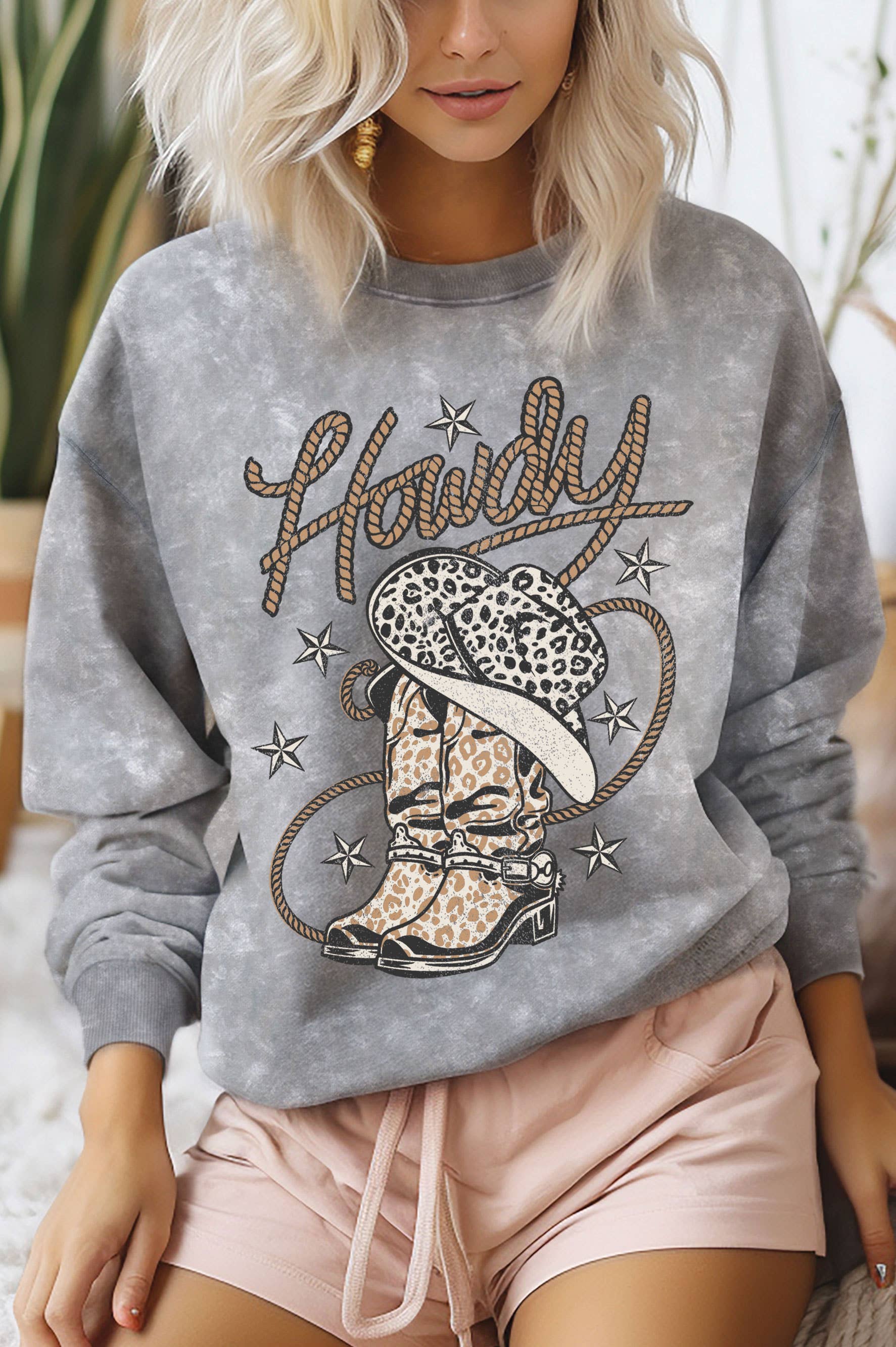 Howdy Western Leopard Boots Mineral Graphic Brush Sweatshirt T-Shirts, Hoodie | PodTeesHub.com