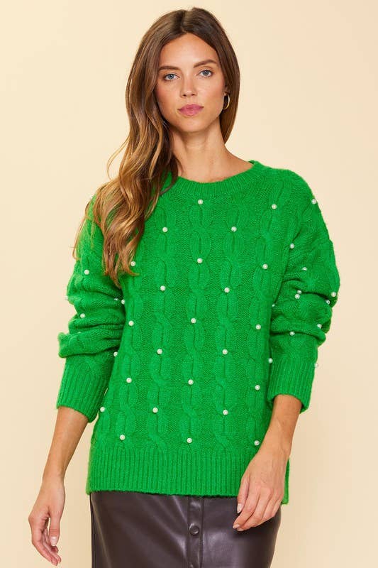 Long Sleeve Pearl Detail Cable Sweater T-Shirts, Hoodie, Sweatshirt | PodTeesHub.com