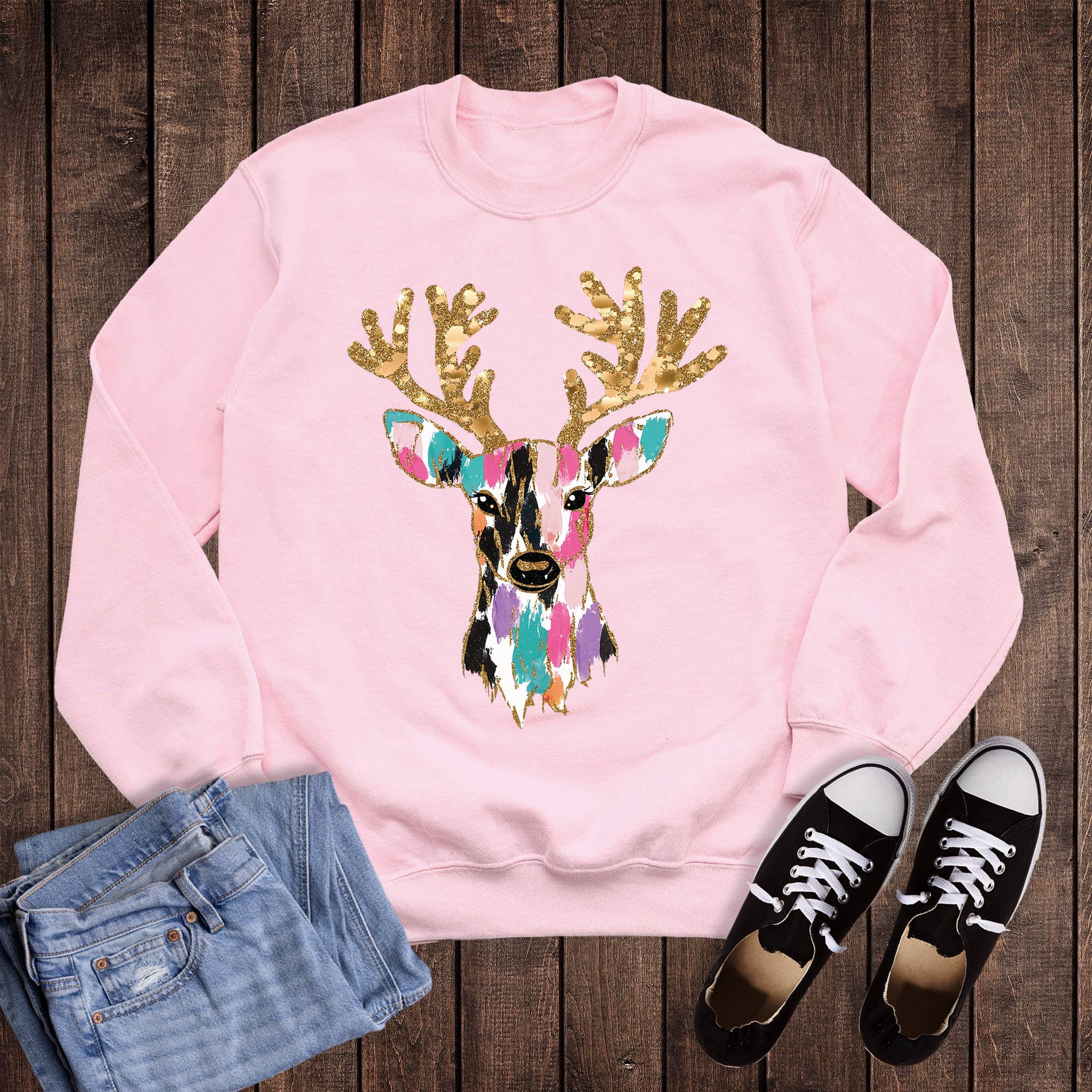 Christmas Brushstroke Deer Sweatshirt T-Shirts, Hoodie | PodTeesHub.com