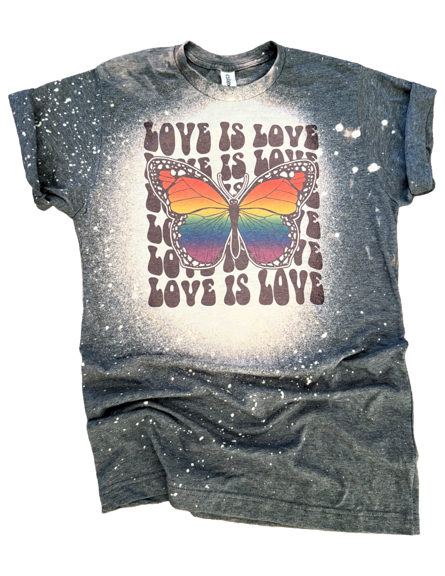 Love Is Love Rainbow Butterfly Bleached Pride Tee Hoodie, Sweatshirt | PodTeesHub.com