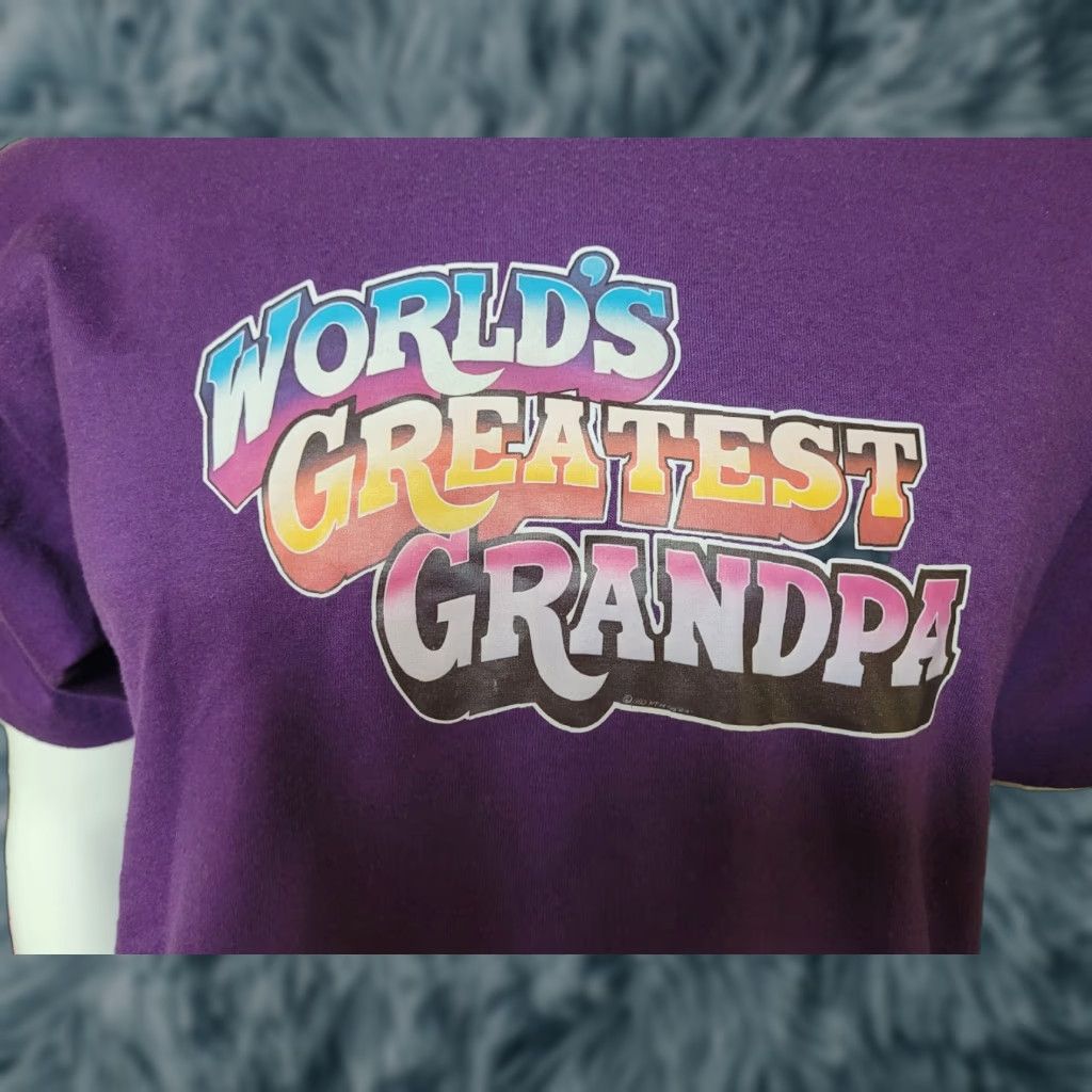 Jerzees Vintage 80s World S Greatest Grandpa T Shirt Xl Purple Jerzees Short Sleeve Cartoon Graphic Hoodie, Sweatshirt