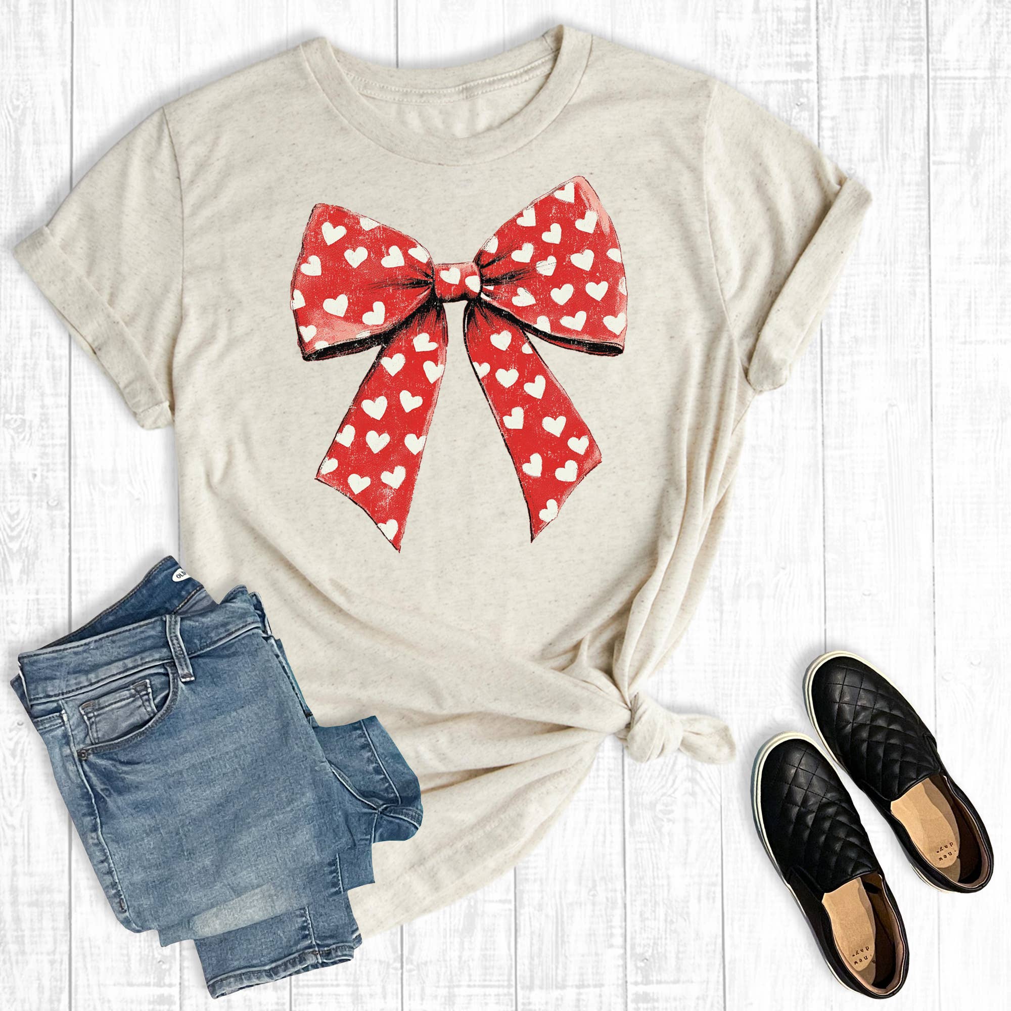 Valentines Heart Coquette Bow Graphic Tee Hoodie, Sweatshirt | PodTeesHub.com