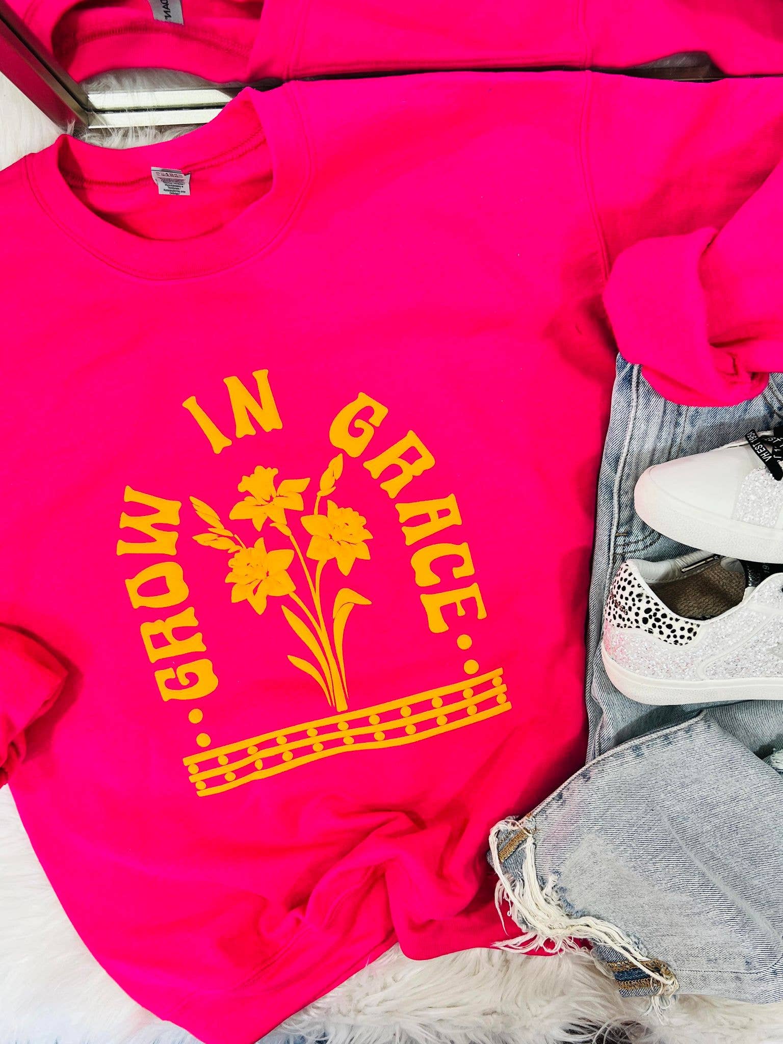 Grow in Grace Vintage Botanical Puff Sweatshirt T-Shirts, Hoodie | PodTeesHub.com