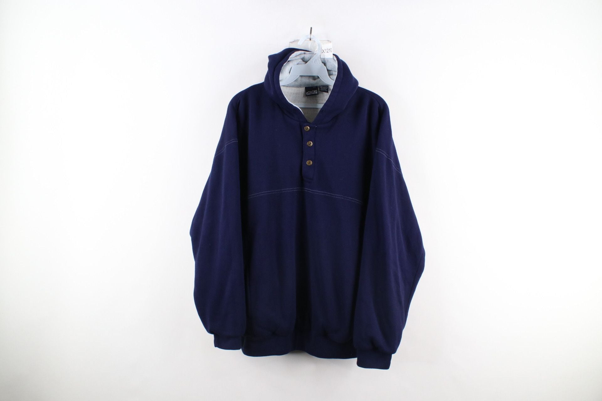 Vintage 90s Streetwear Thermal Lined Henley Hoodie Blue T-Shirts, Sweatshirt | PodTeesHub.com