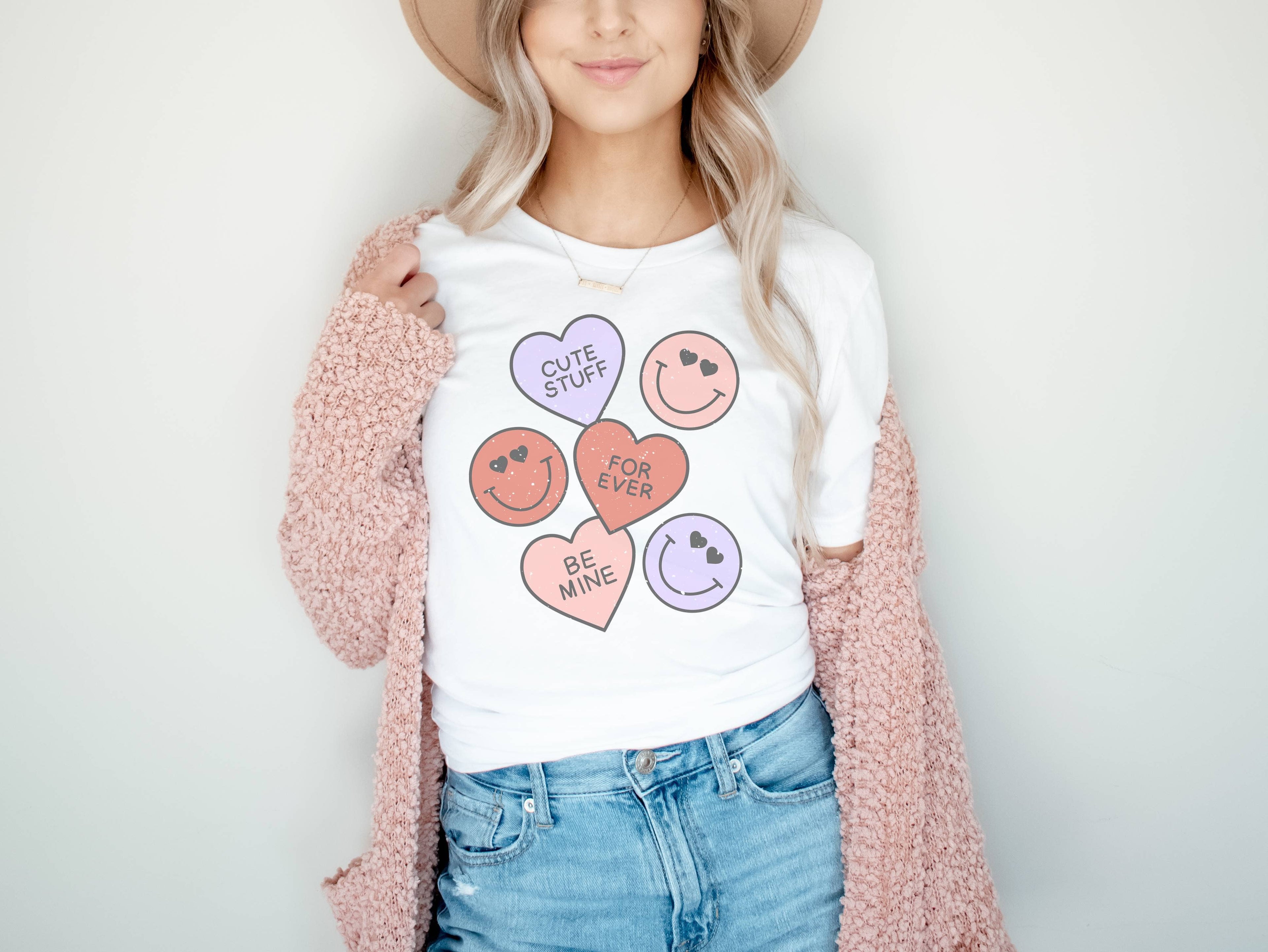 Happy Face Hearts | Valentines Day Graphic Tee Hoodie, Sweatshirt | PodTeesHub.com