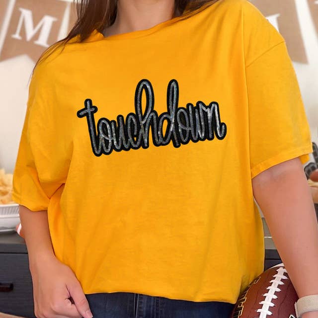 Touchdown Sequin Patch Gold Everyday Tee Hoodie, Sweatshirt | PodTeesHub.com