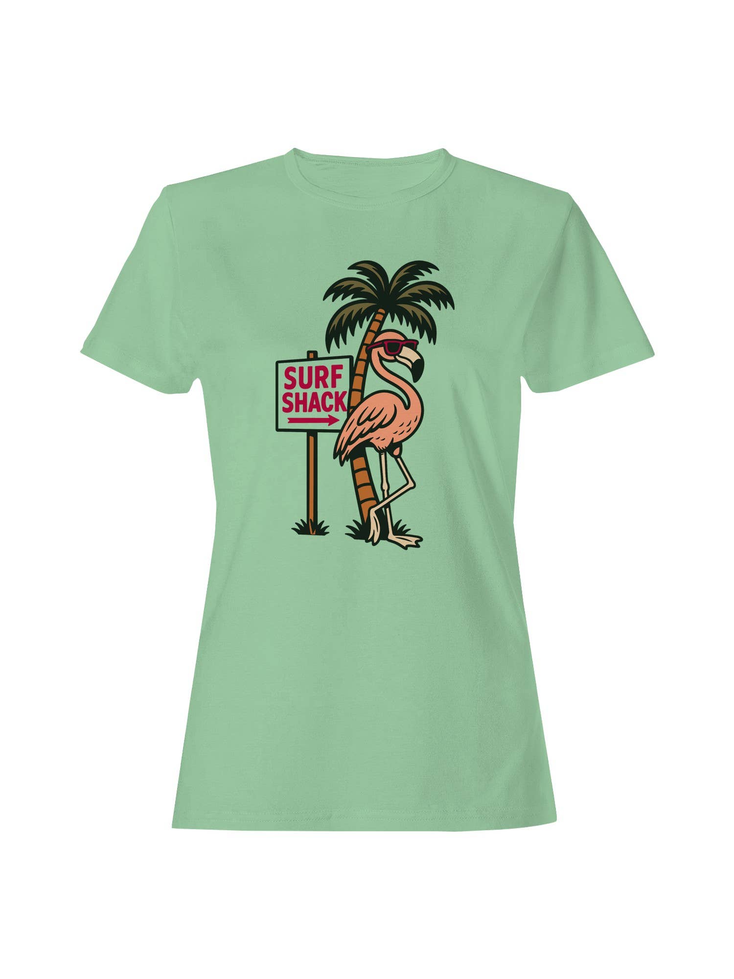 Tropical Flamingo Surf Shack Vibes Women's T-Shirt Hoodie, Sweatshirt | PodTeesHub.com