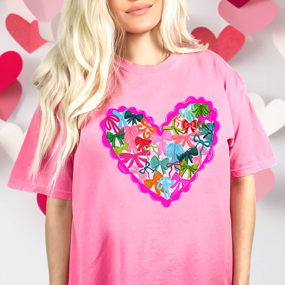 Scalloped Bow Heart Tee Hoodie, Sweatshirt | PodTeesHub.com