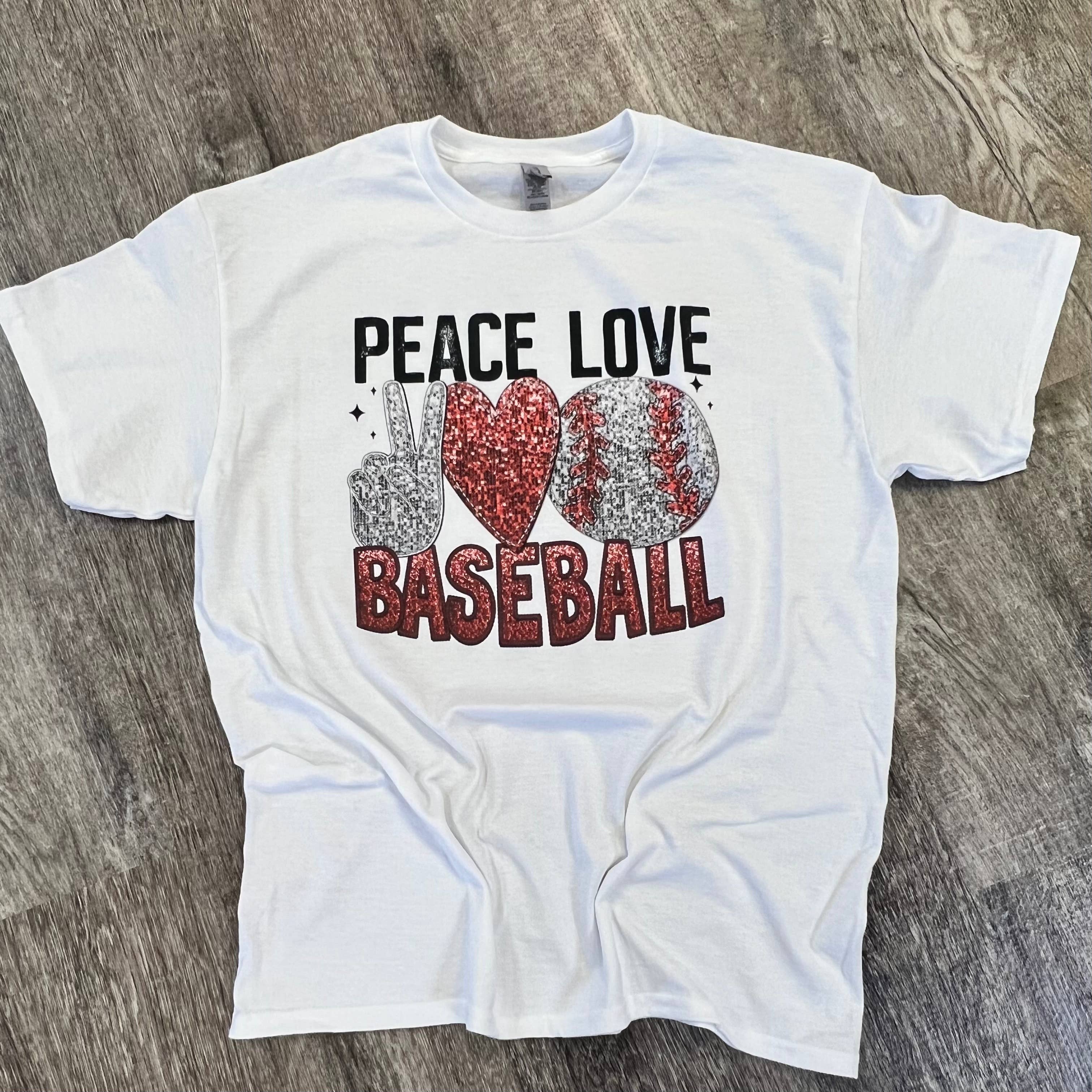Peace Love Baseball On White Tee Hoodie, Sweatshirt | PodTeesHub.com