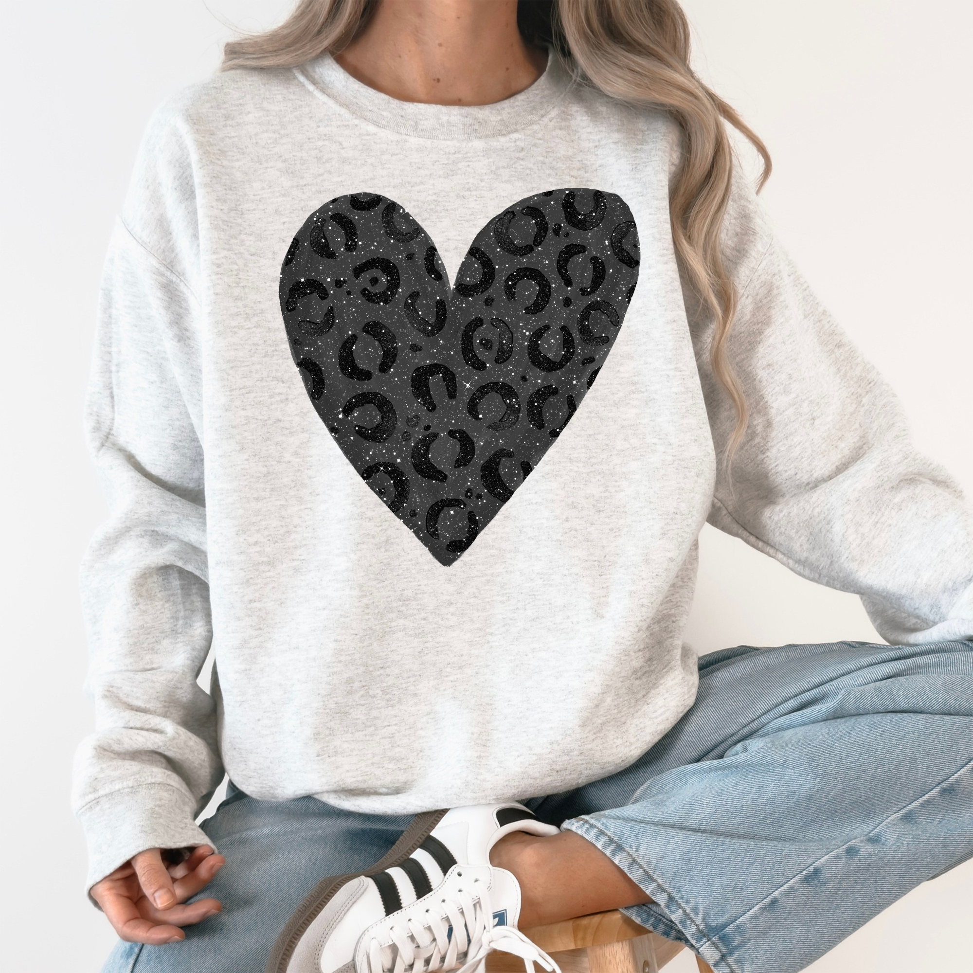 Glittery Black Leopard Print Valentine's Day Love Sweatshirt T-Shirts, Hoodie | PodTeesHub.com
