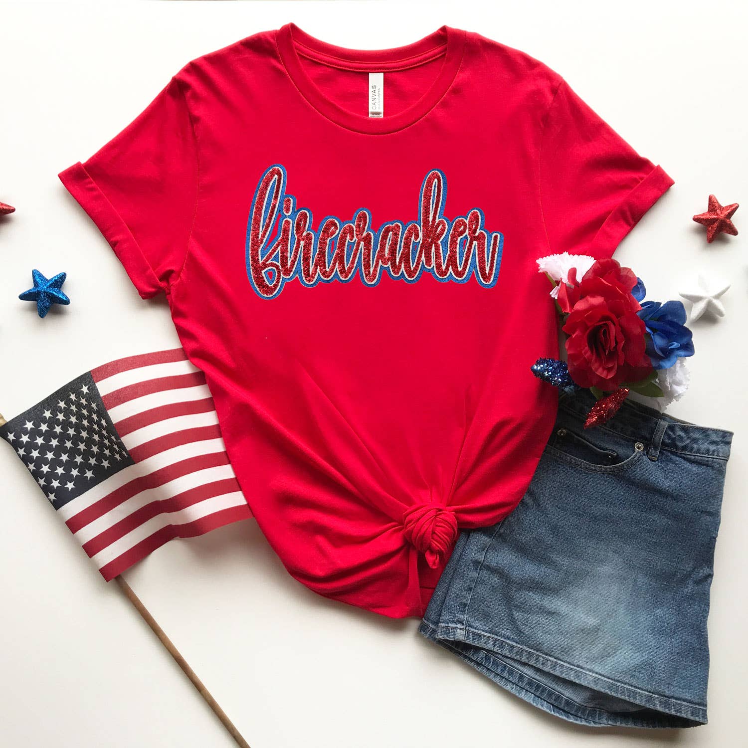 Firecracker Red and Blue Sequin Tee Hoodie, Sweatshirt | PodTeesHub.com