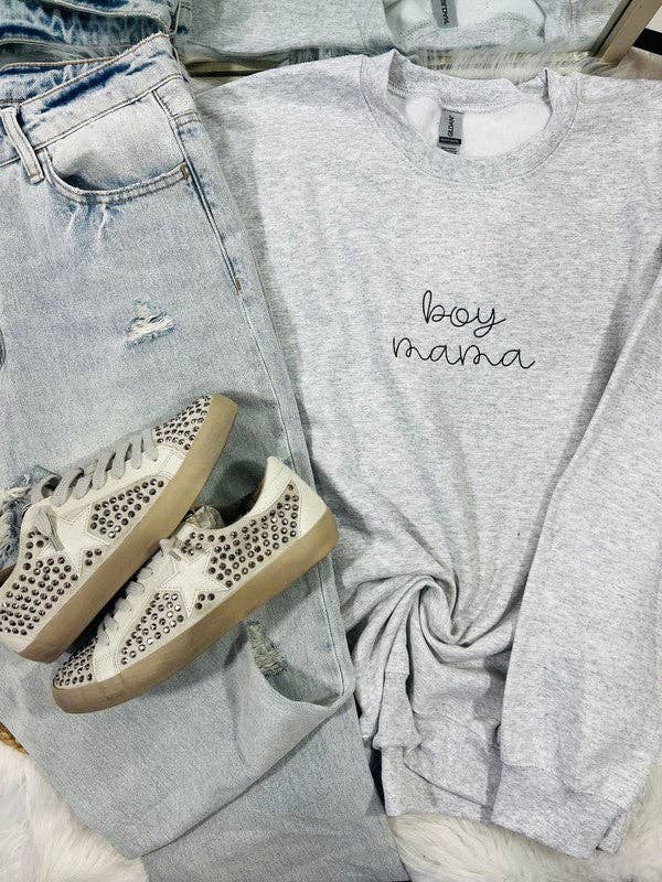 Boy Mama Cursive Embroidered Sweatshirt T-Shirts, Hoodie | PodTeesHub.com