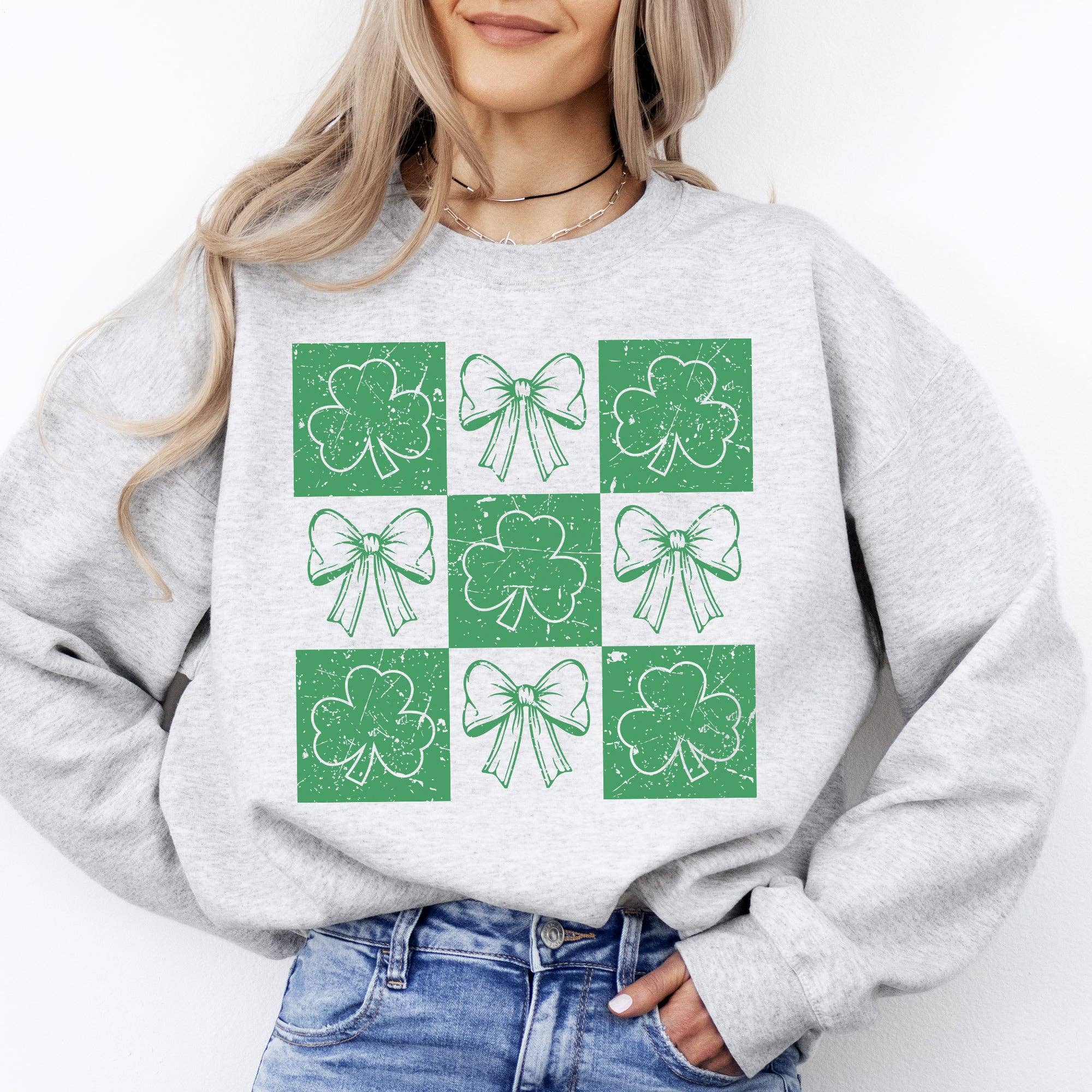 Checkered, Ribbon, Bows St Patrick's Day Shamrock Sweatshirt T-Shirts, Hoodie | PodTeesHub.com