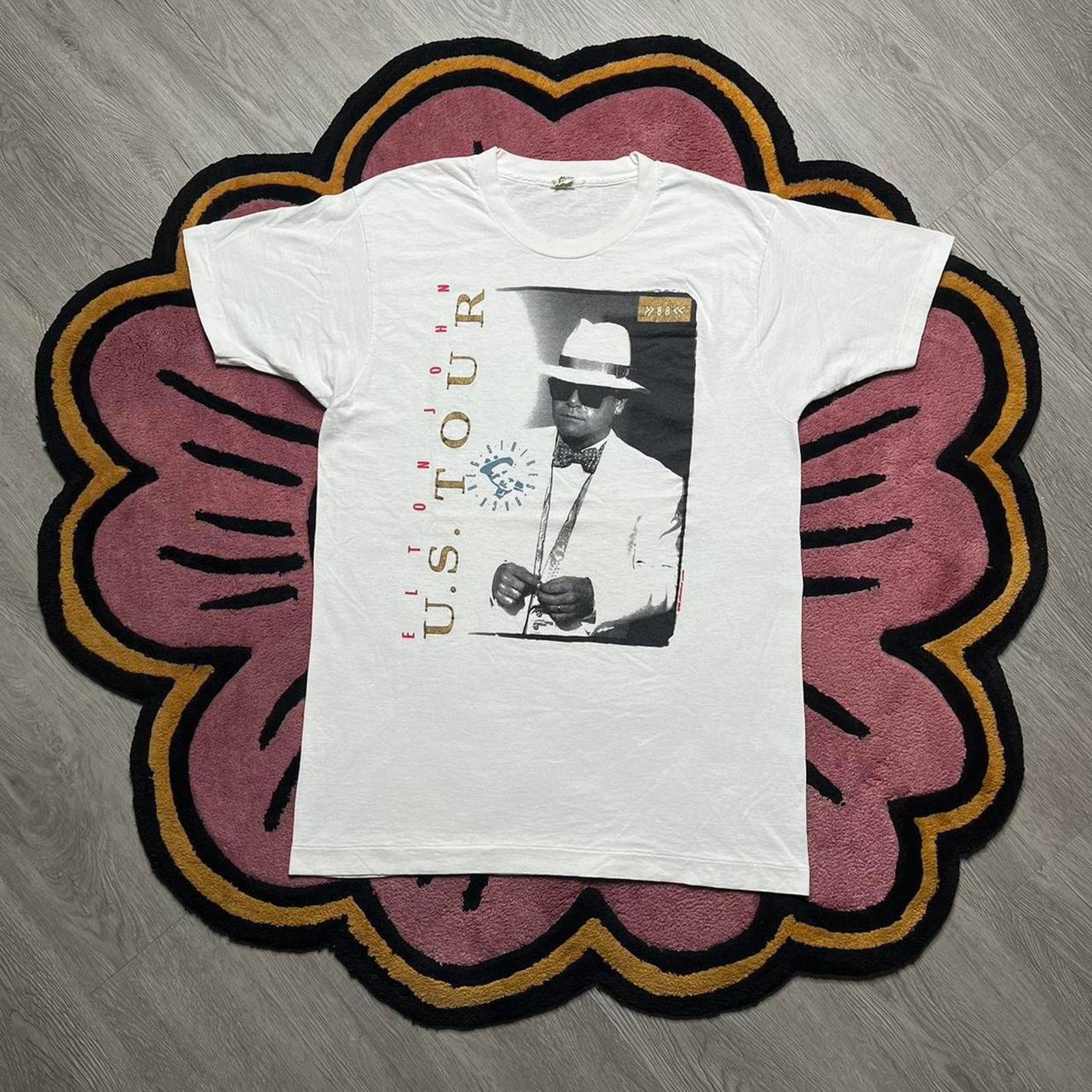 Vintage 80 S Elton John U S Tour Graphic T Shirt Size Large Hoodie, Sweatshirt | PodTeesHub.com