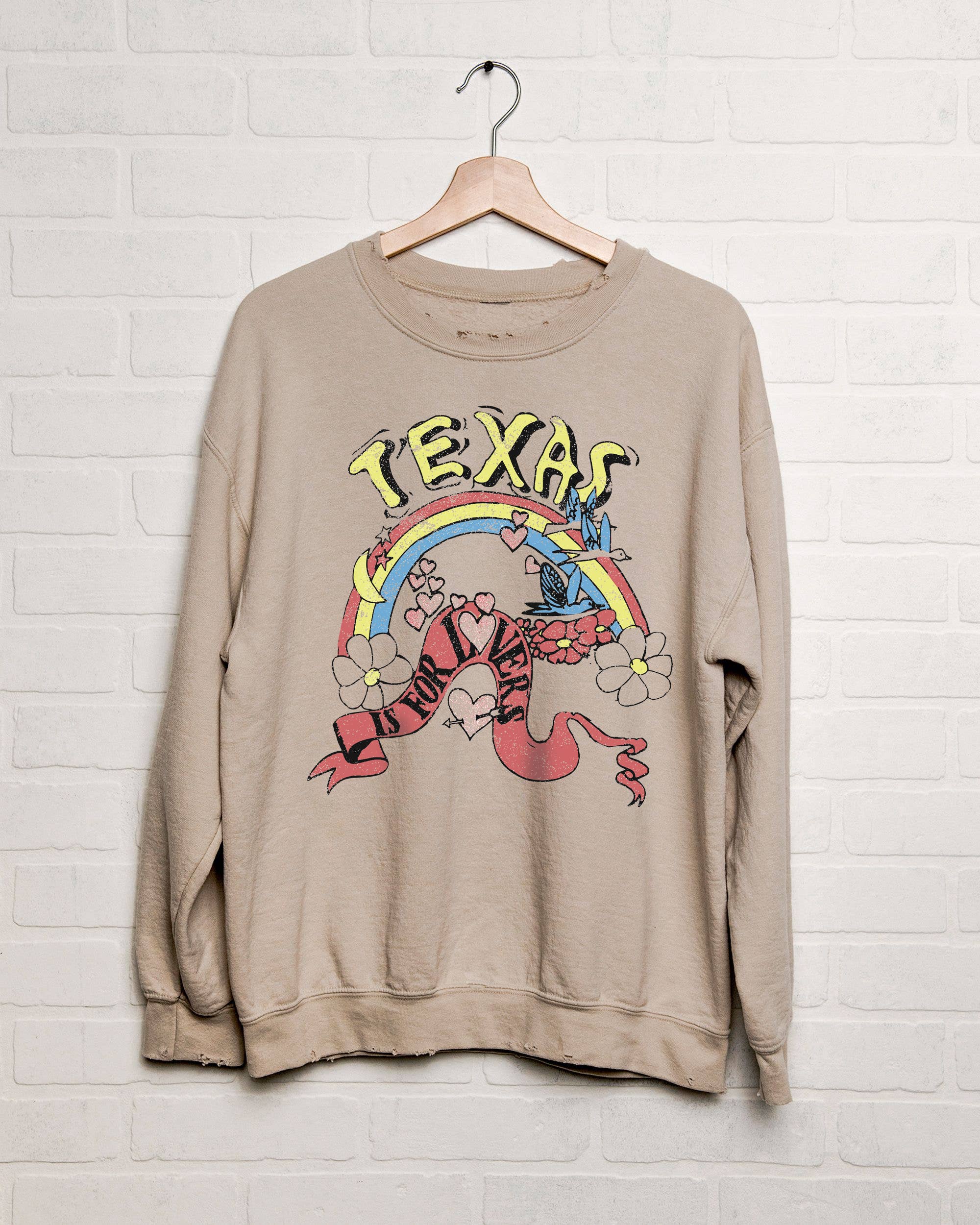 Texas Is For Lovers Sand Thrifted Graphic Sweatshirt T-Shirts, Hoodie | PodTeesHub.com