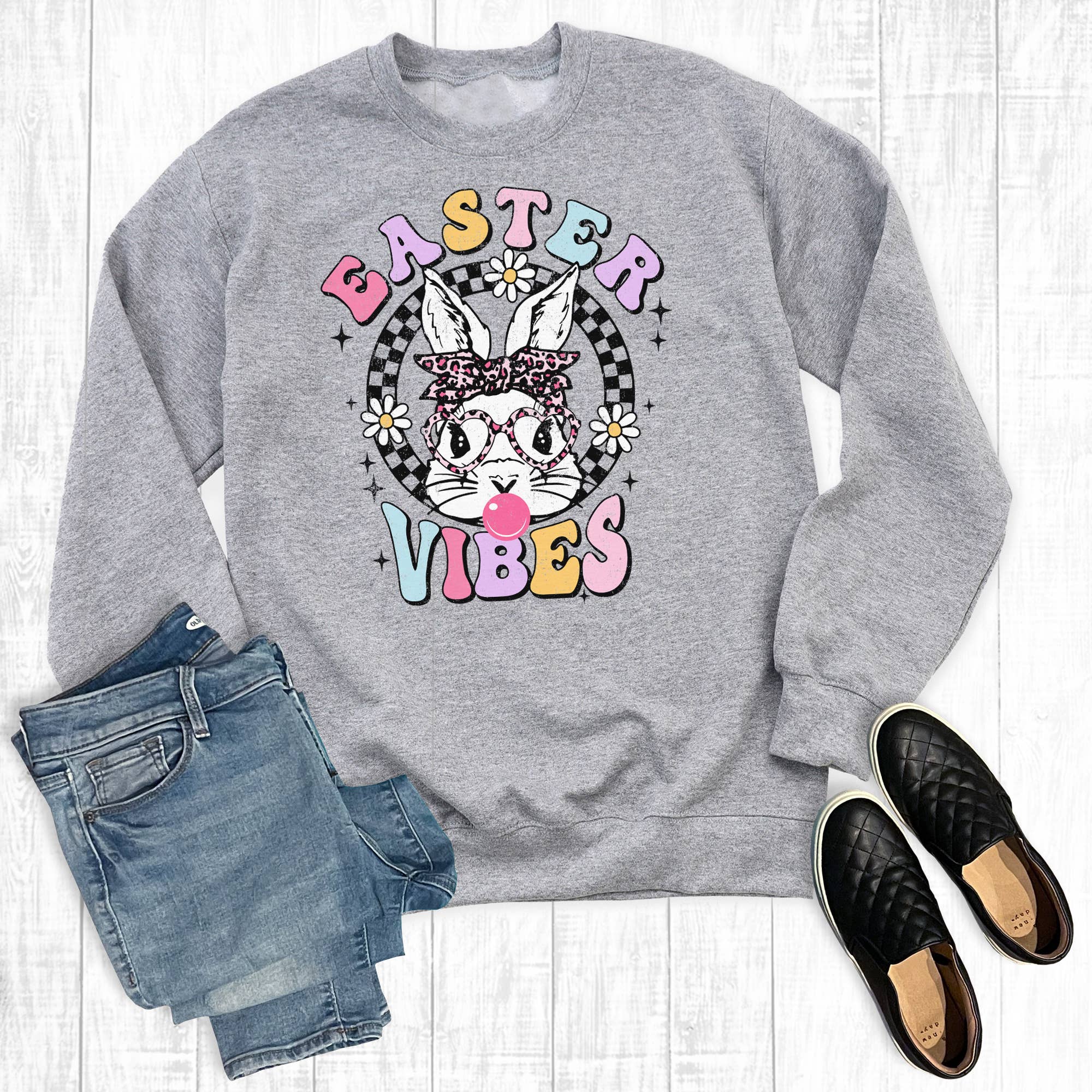Retro Easter Bunny Vibes Sweatshirt T-Shirts, Hoodie | PodTeesHub.com
