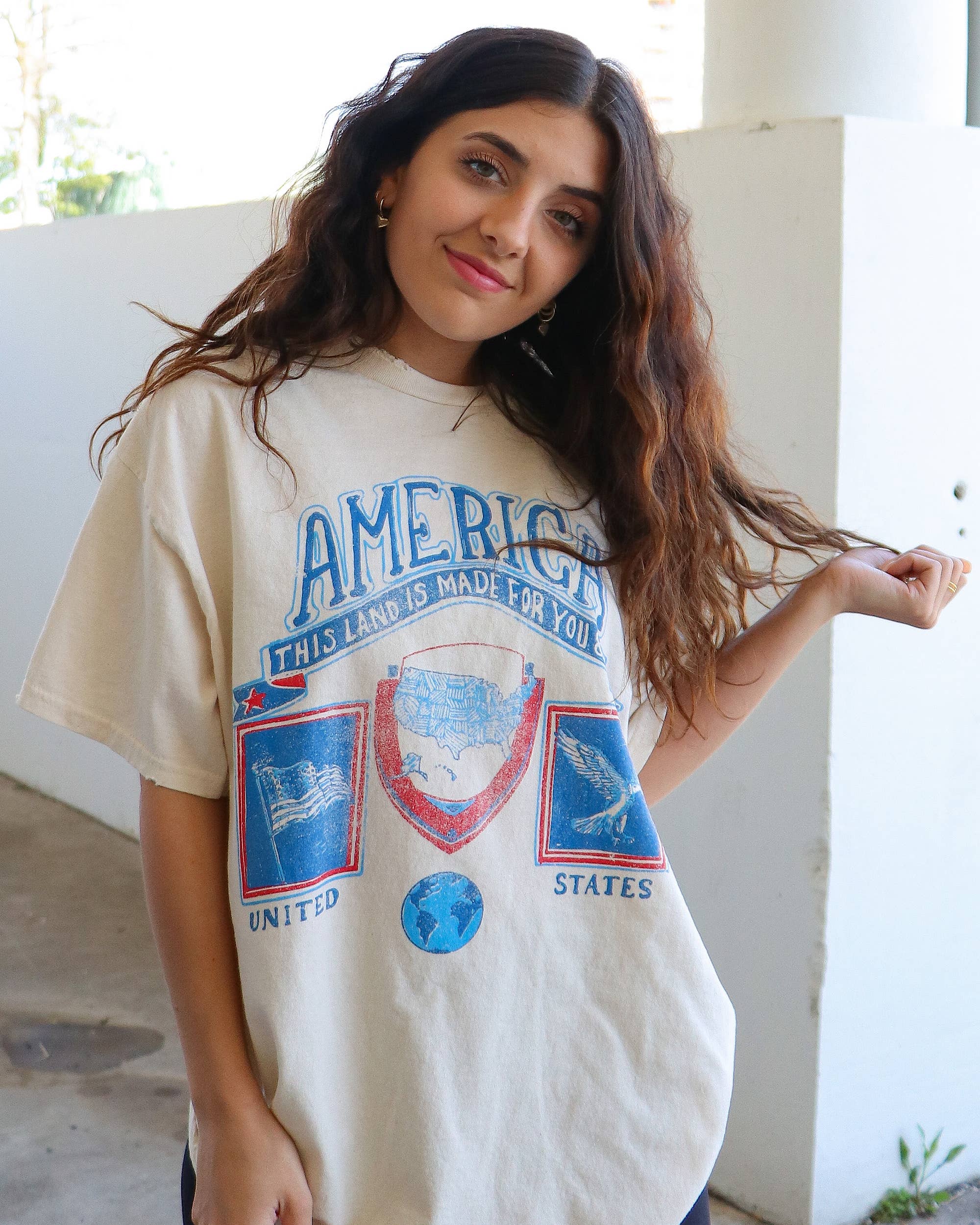 4th of July America Patch Off White Thrifted Graphic Tee Hoodie, Sweatshirt | PodTeesHub.com