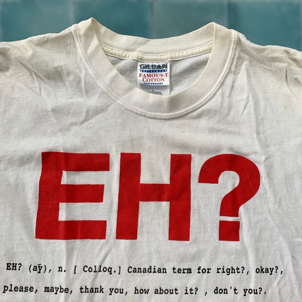 Gildan Vintage Canadian Funny T Shirt Men L White Gildan Crew Neck Short Sleeve Graphic Print Hoodie, Sweatshirt