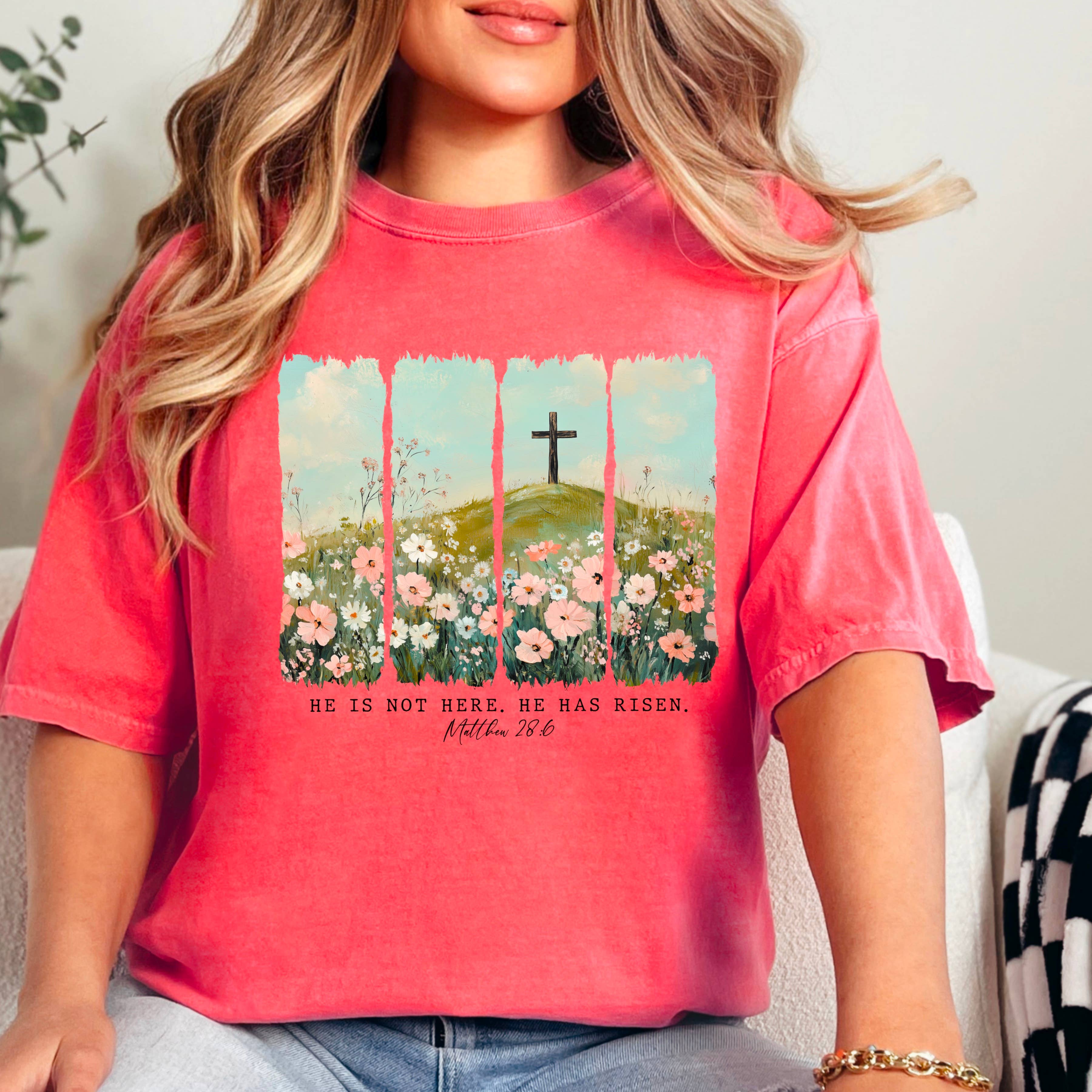 He Has Risen  | Easter Graphic Shirt | Comfort Colors Hoodie, Sweatshirt | PodTeesHub.com