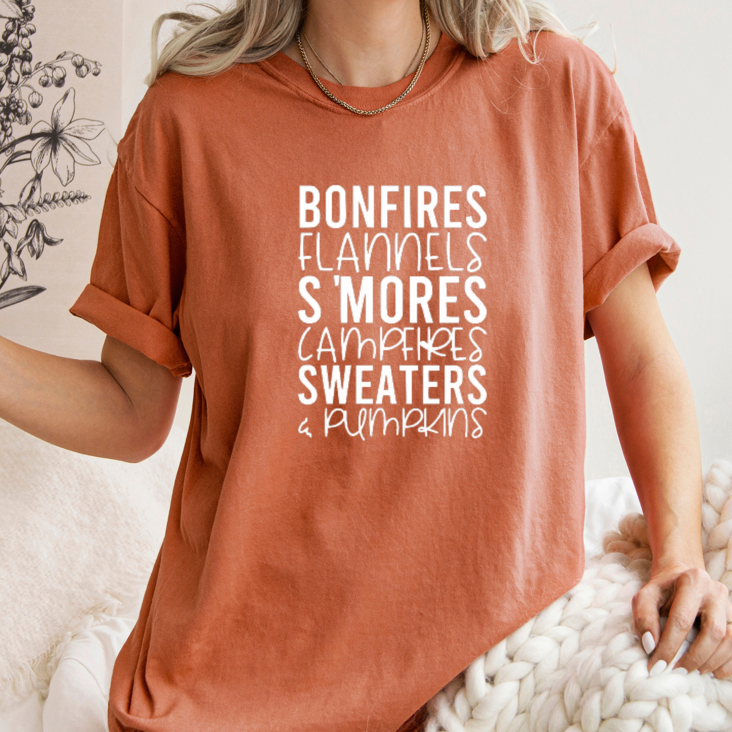 Bonfires and Flannels Tee - Fall Tshirt - Multiple Colors Hoodie, Sweatshirt | PodTeesHub.com