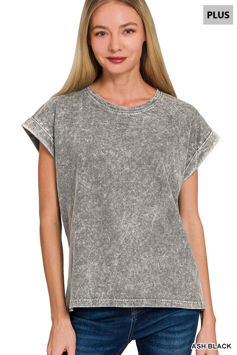 1229 Plus Halo Washed Cuffed Short Sleeve Tee SI-29270 Hoodie, Sweatshirt | PodTeesHub.com