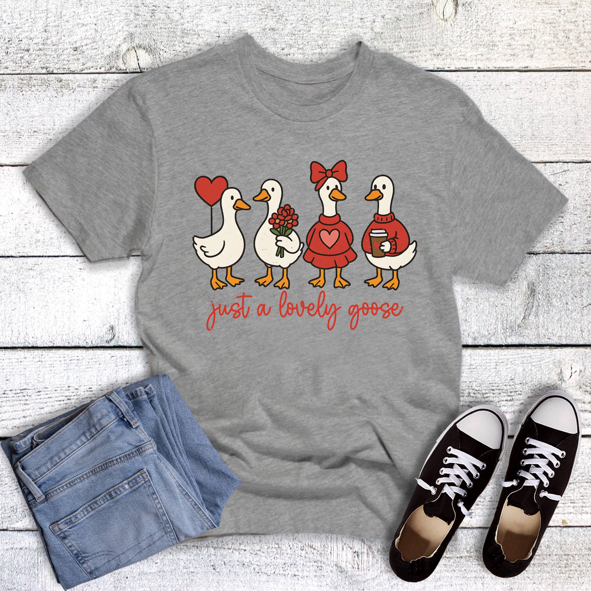 Valentine Lovely Goose Graphic Tee Hoodie, Sweatshirt | PodTeesHub.com