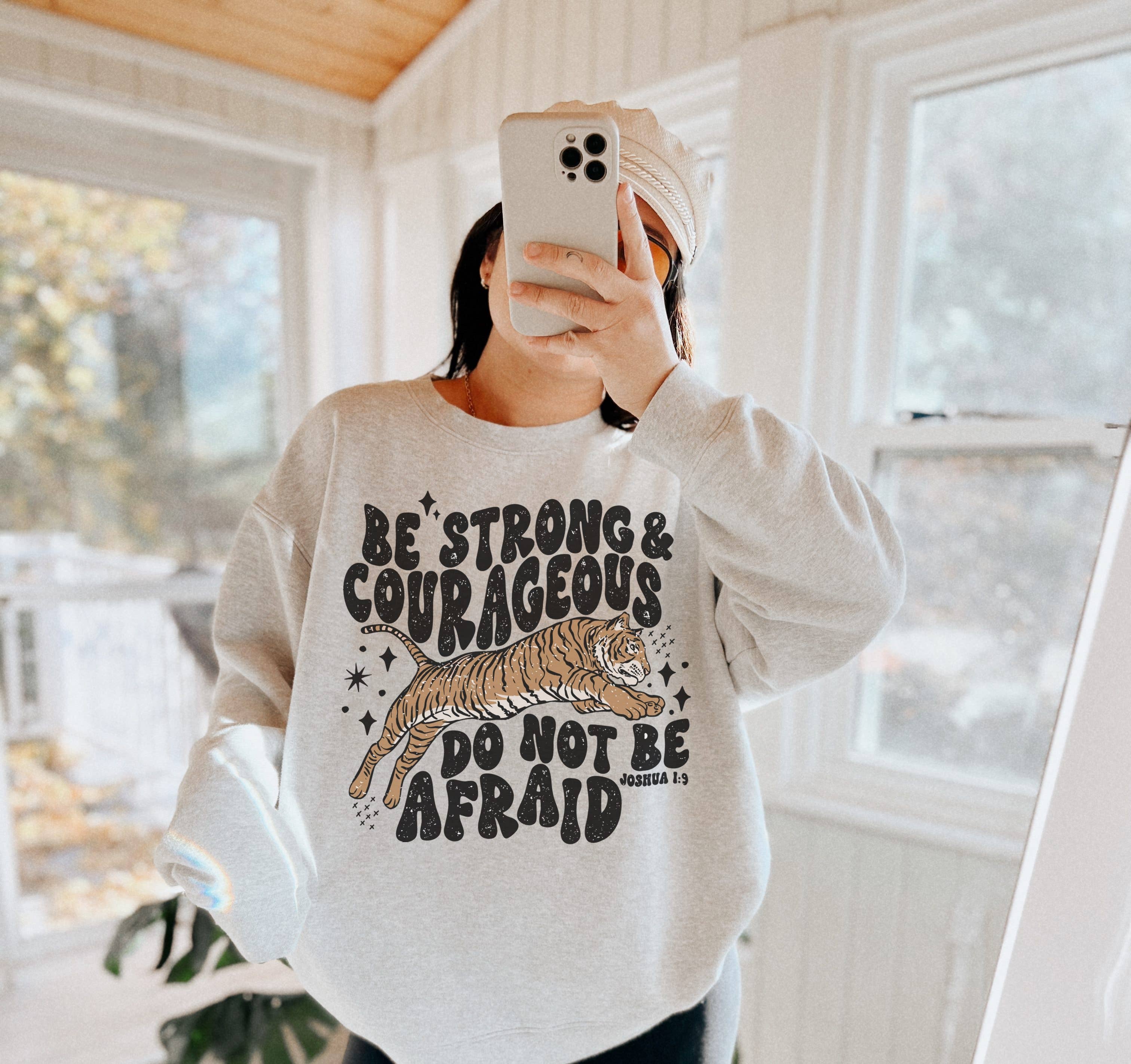 Strong and Courageous Tiger  Crew Neck Sweatshirt T-Shirts, Hoodie | PodTeesHub.com
