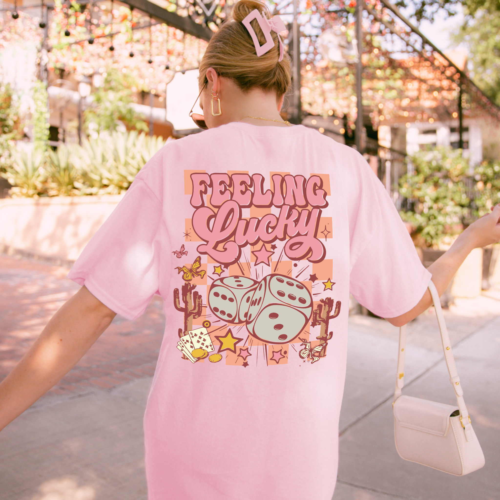 Feeling Lucky Front & Back Retro Graphic Tee Hoodie, Sweatshirt | PodTeesHub.com