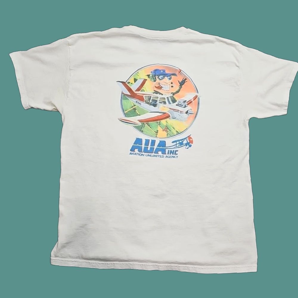 Vintage Screen Stars T Shirt Men Xl White Aviation Unlimited Agency Plane Front Print 90s Gr Hoodie, Sweatshirt