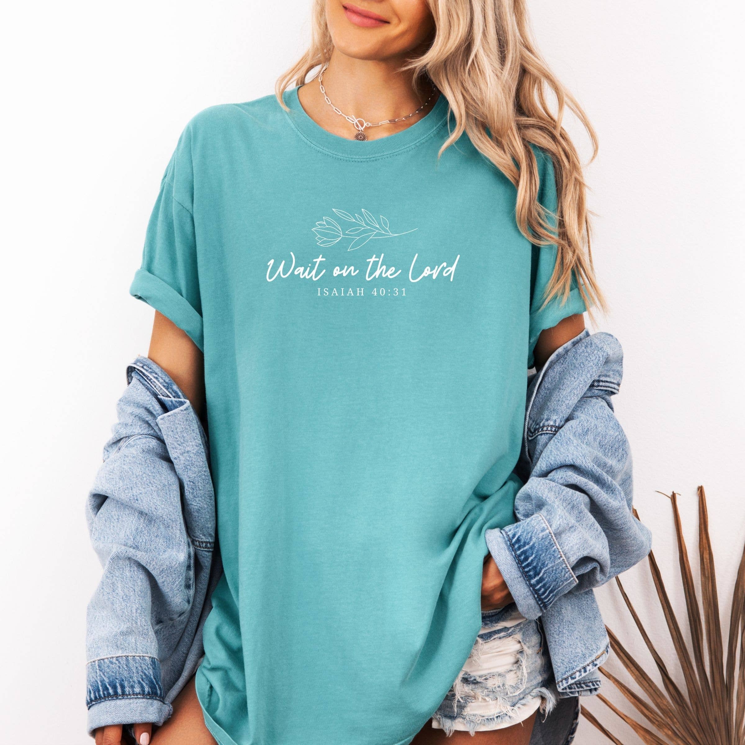 Wait On the Lord Tee - Christian Floral Spring Graphic Tee Hoodie, Sweatshirt | PodTeesHub.com