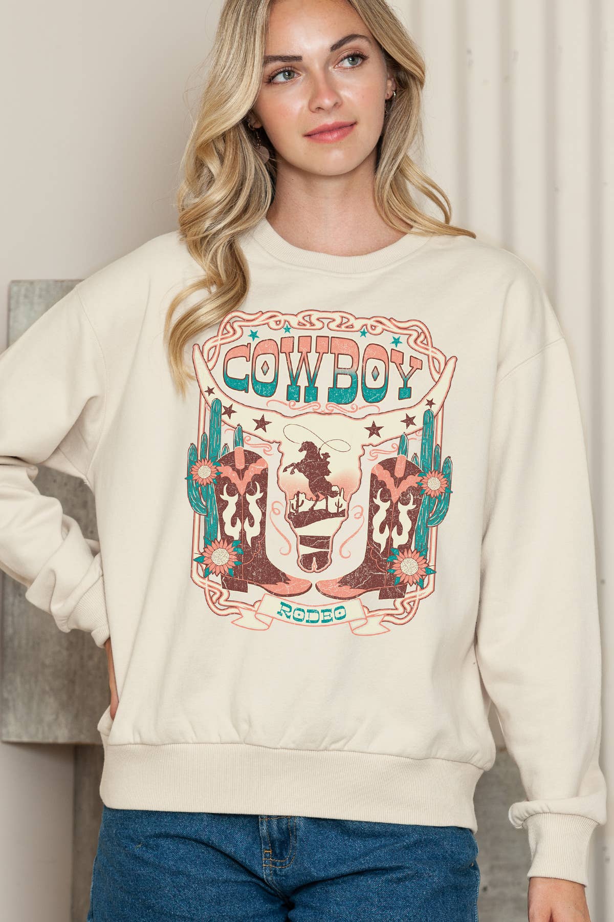 Women Cowboy Rodeo Graphic Print Pullover Sweater Top T-Shirts, Hoodie, Sweatshirt | PodTeesHub.com