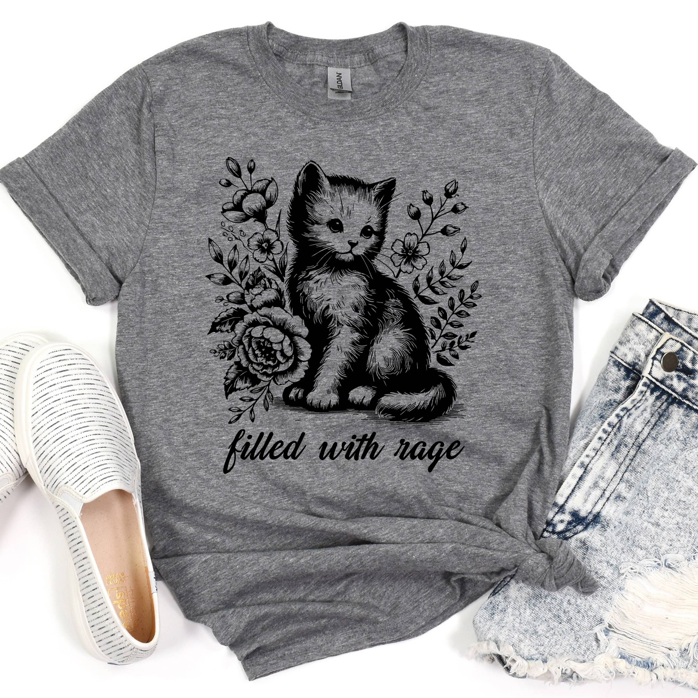 Filled with Rage Funny Graphic Tee, Graphic Shirt, Cat Shirt Hoodie, Sweatshirt | PodTeesHub.com