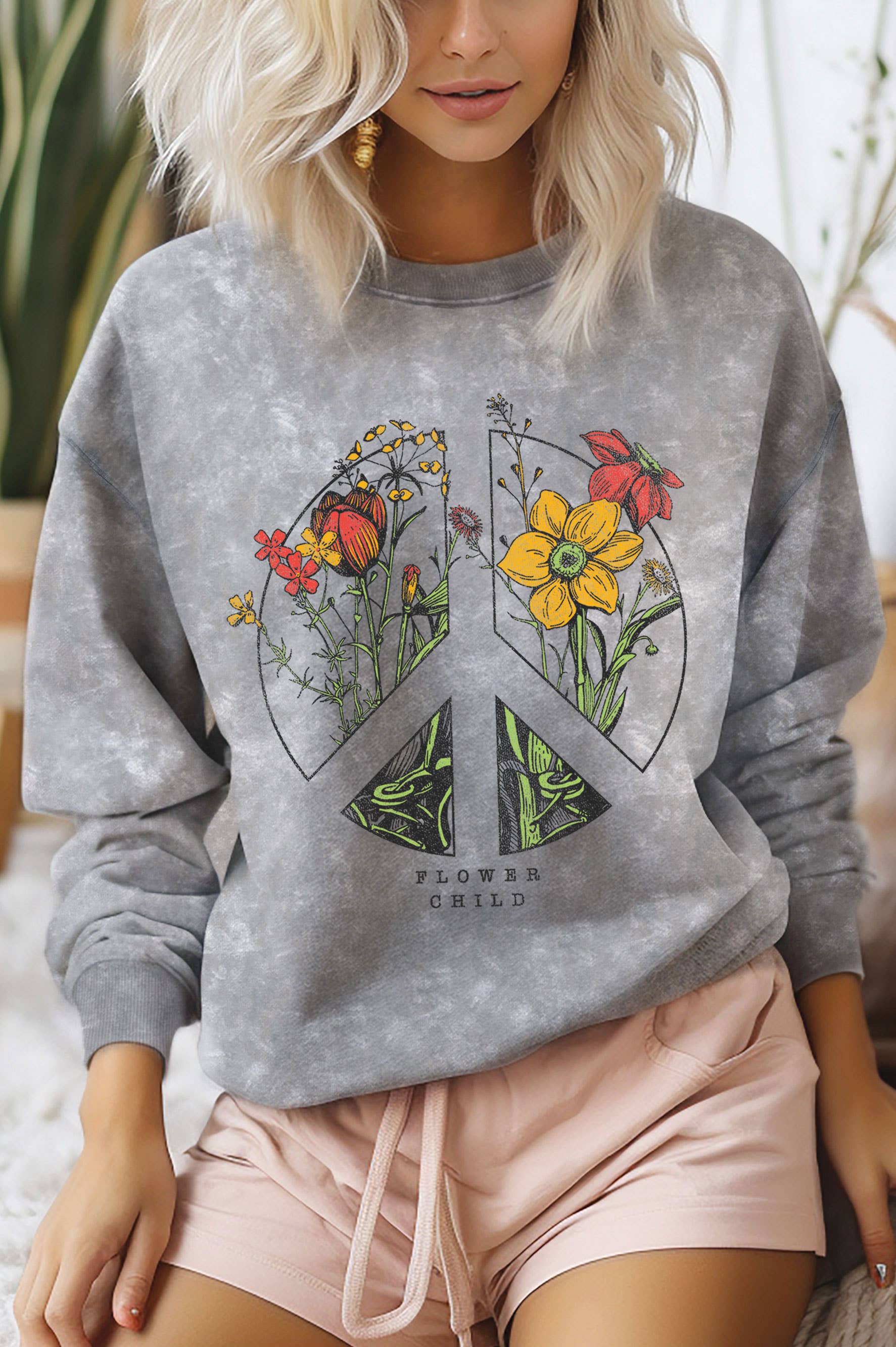 Peace Flower Child Mineral Graphic Brushed Sweatshirt T-Shirts, Hoodie | PodTeesHub.com