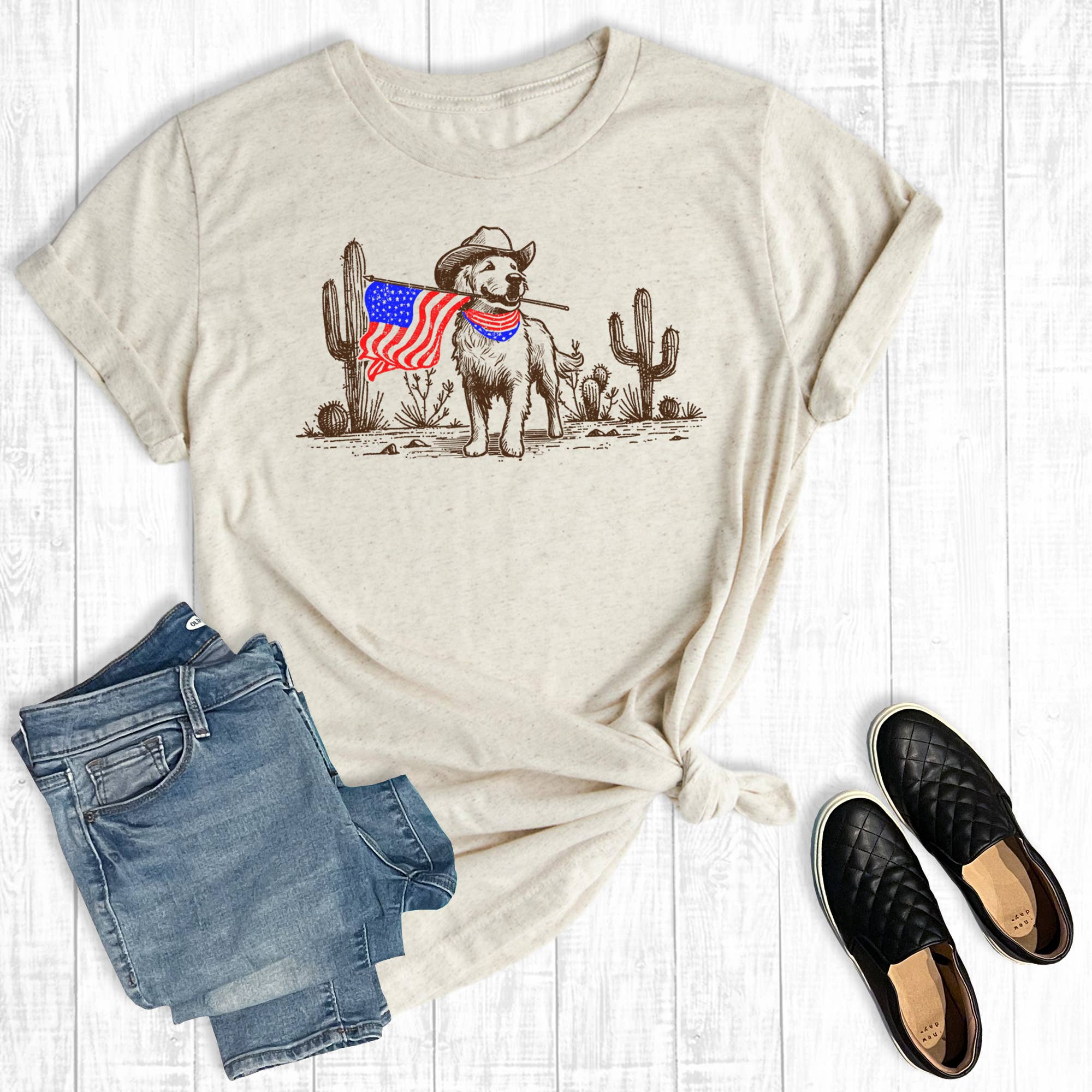 4th of July Patriotic Western Dog Graphic Tee Hoodie, Sweatshirt | PodTeesHub.com