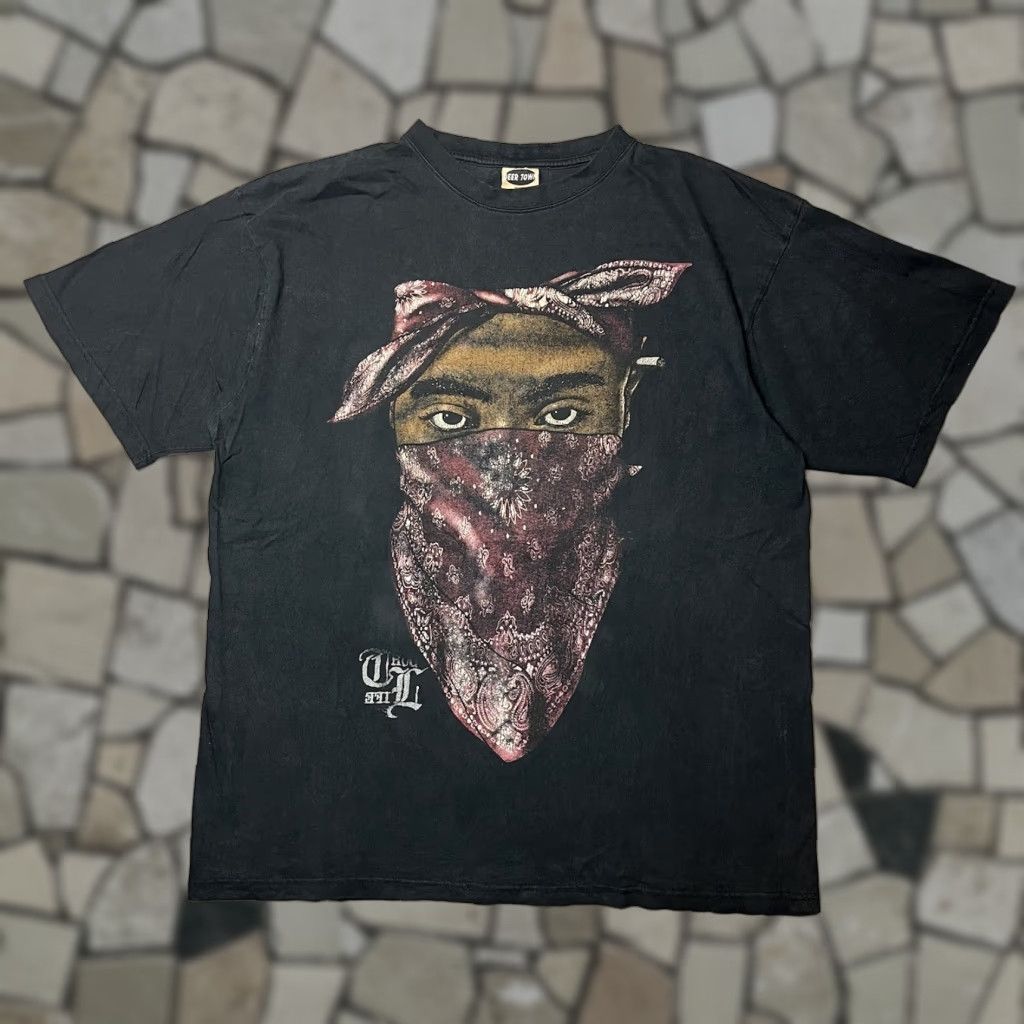 Vintage Tupac 2pac Bandana Thug Life Rap Tee T Shirt 2xl Men Black Cotton Knit Short Sleeve Hoodie, Sweatshirt