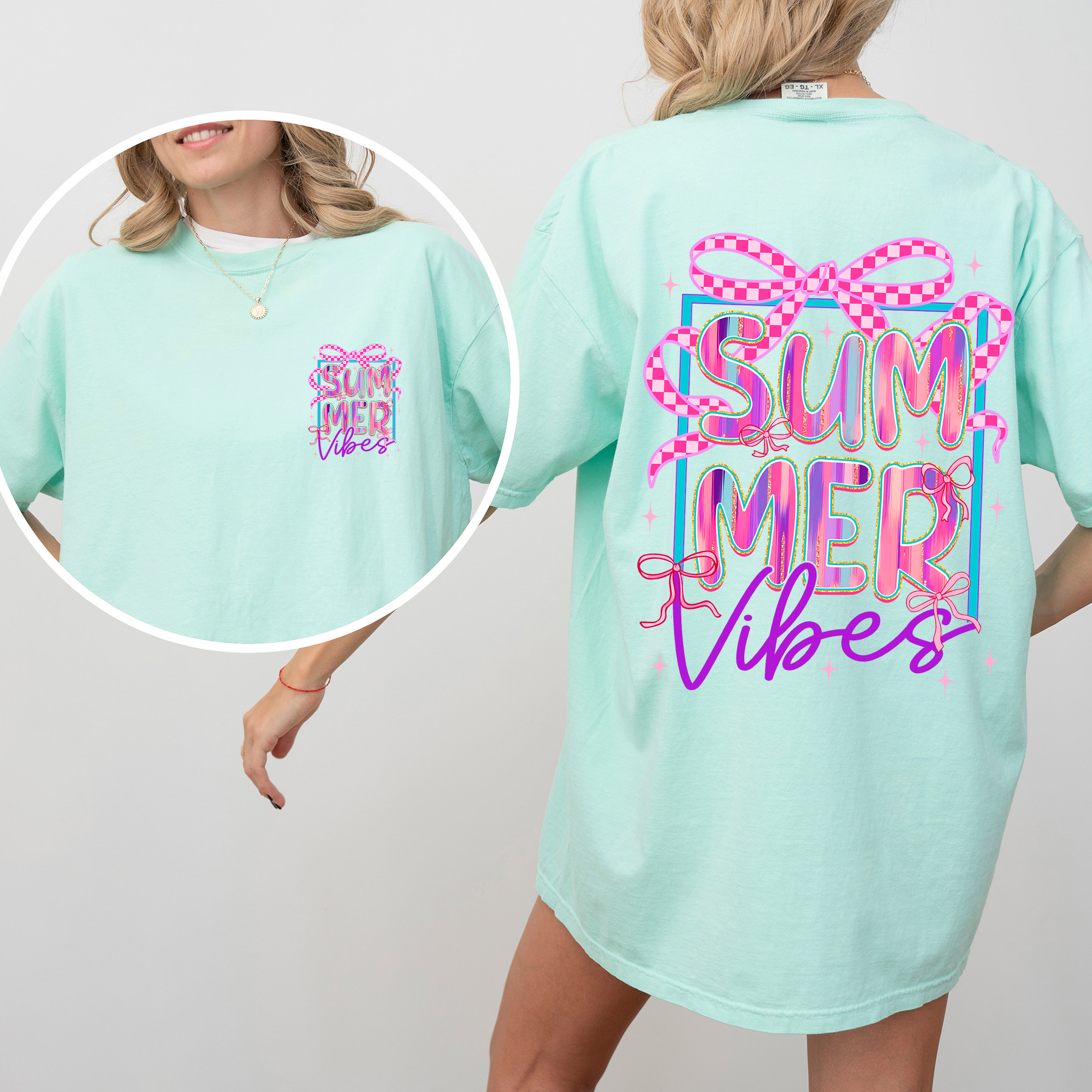Summer Vibes, Checkered Ribbons Retro Comfort Colors T-Shirt Hoodie, Sweatshirt | PodTeesHub.com