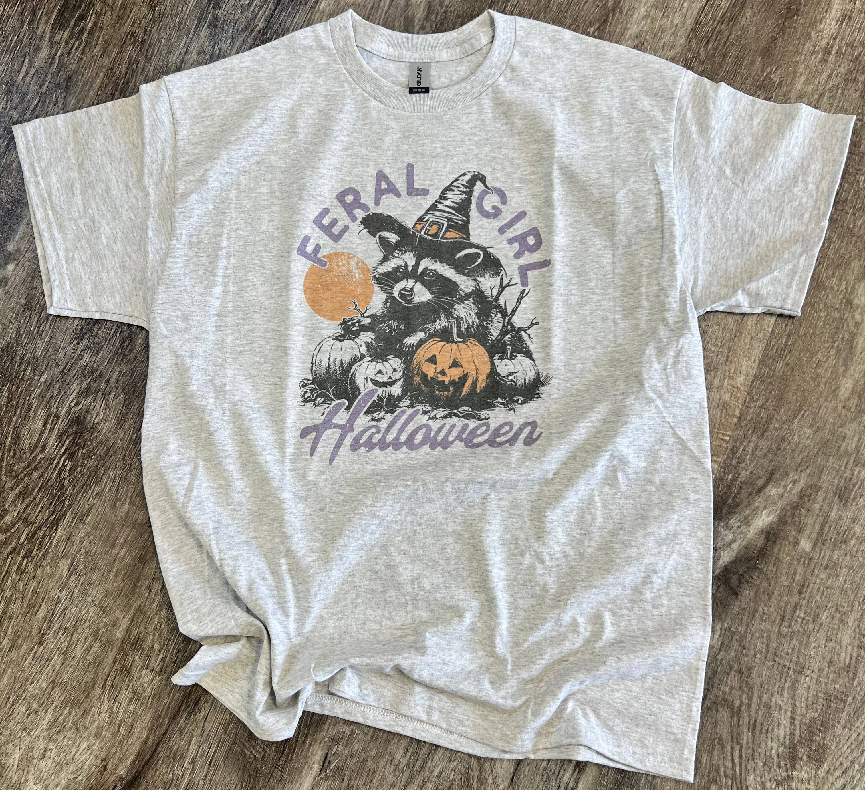 Feral Girl Halloween On Ash Gray Tee Hoodie, Sweatshirt | PodTeesHub.com