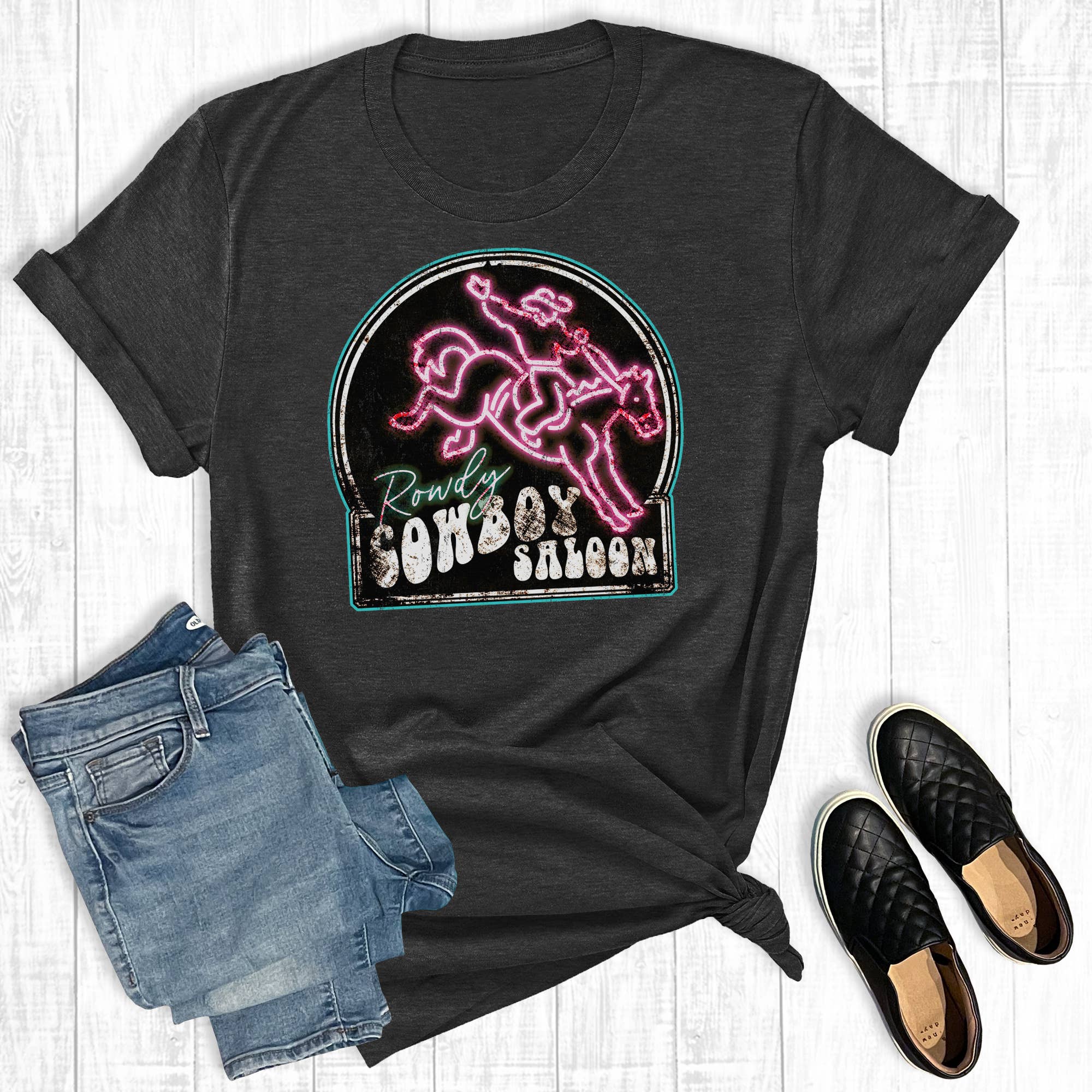 Western Rowdy Cowboy Saloon Graphic Tee Hoodie, Sweatshirt | PodTeesHub.com