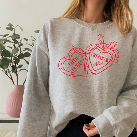 Faith Family Freedom Heart Locket Crew Sweatshirt, Gray T-Shirts, Hoodie | PodTeesHub.com