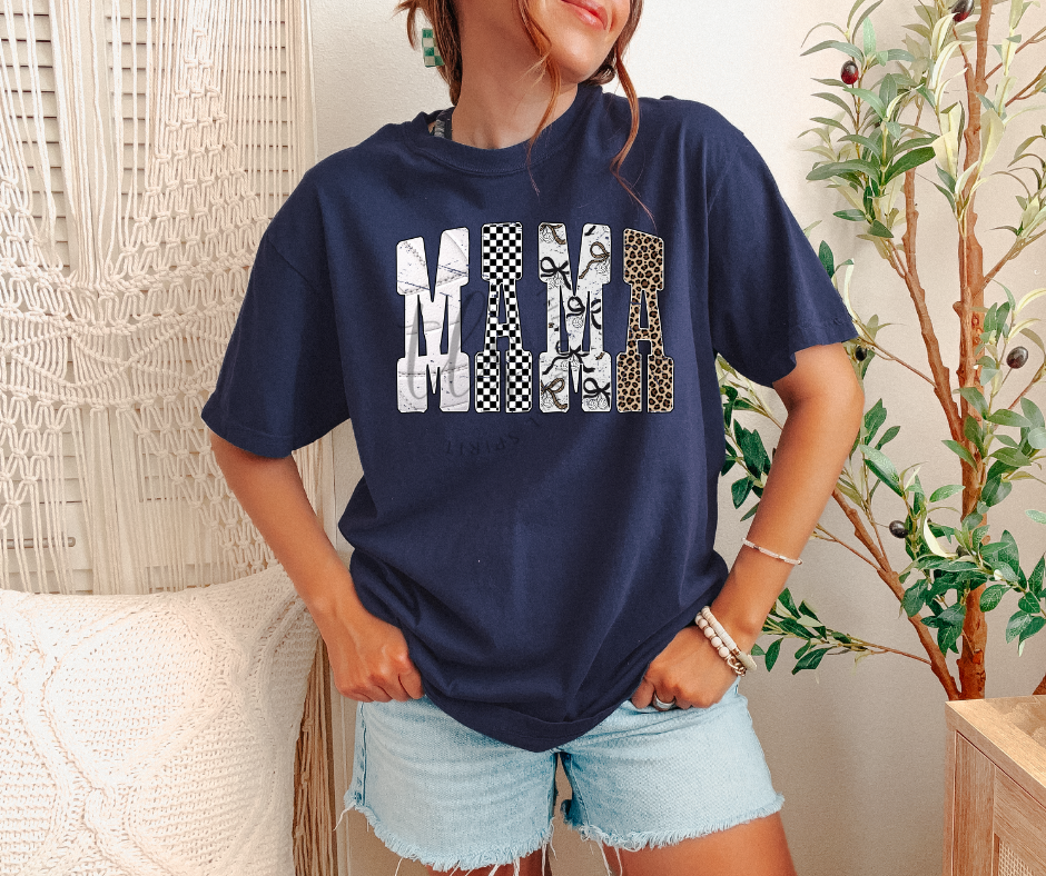 Mama Checkered Bow Leopard T-Shirt Hoodie, Sweatshirt | PodTeesHub.com