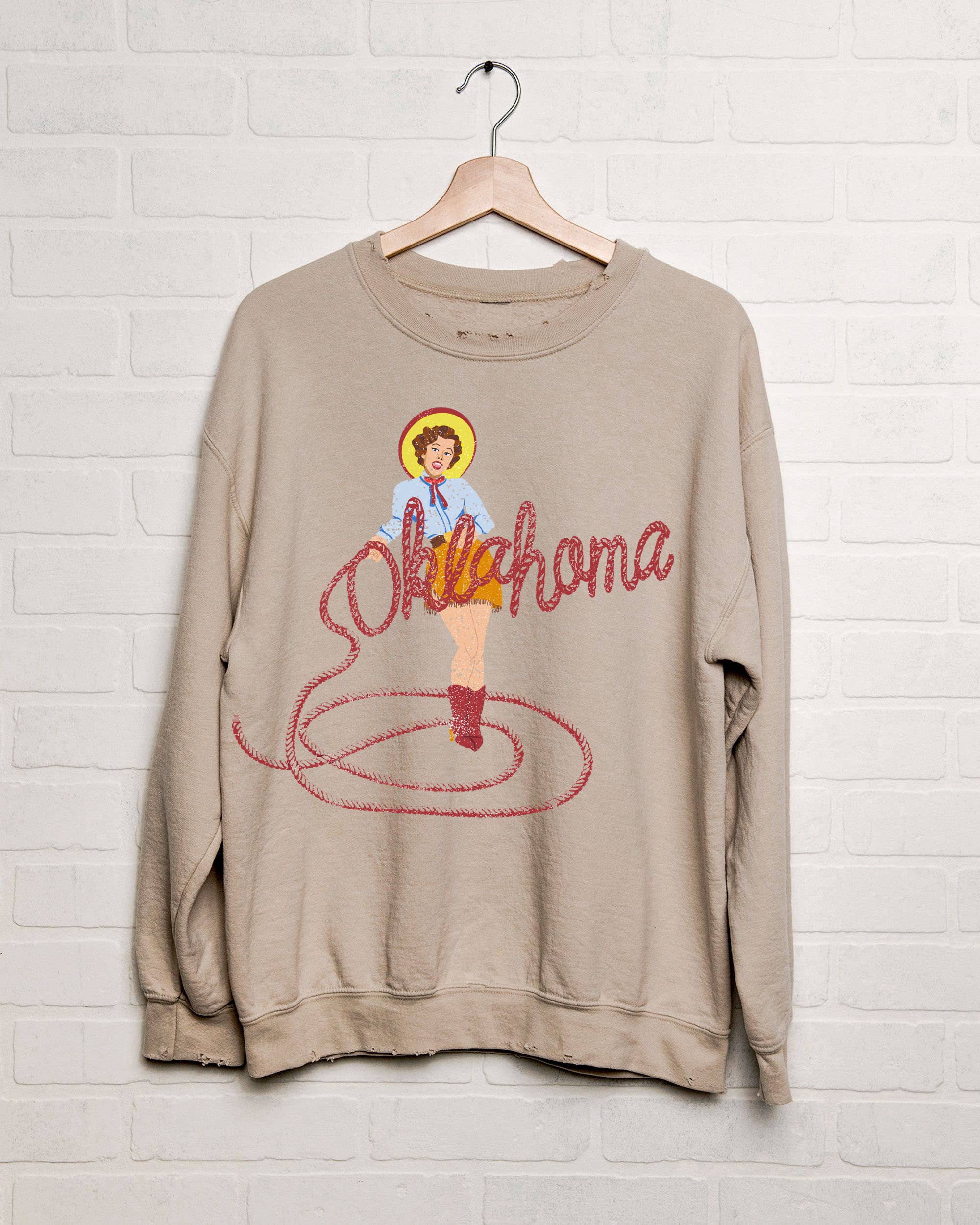 Oklahoma Cowgirl Sand Thrifted Western Graphic Sweatshirt T-Shirts, Hoodie | PodTeesHub.com
