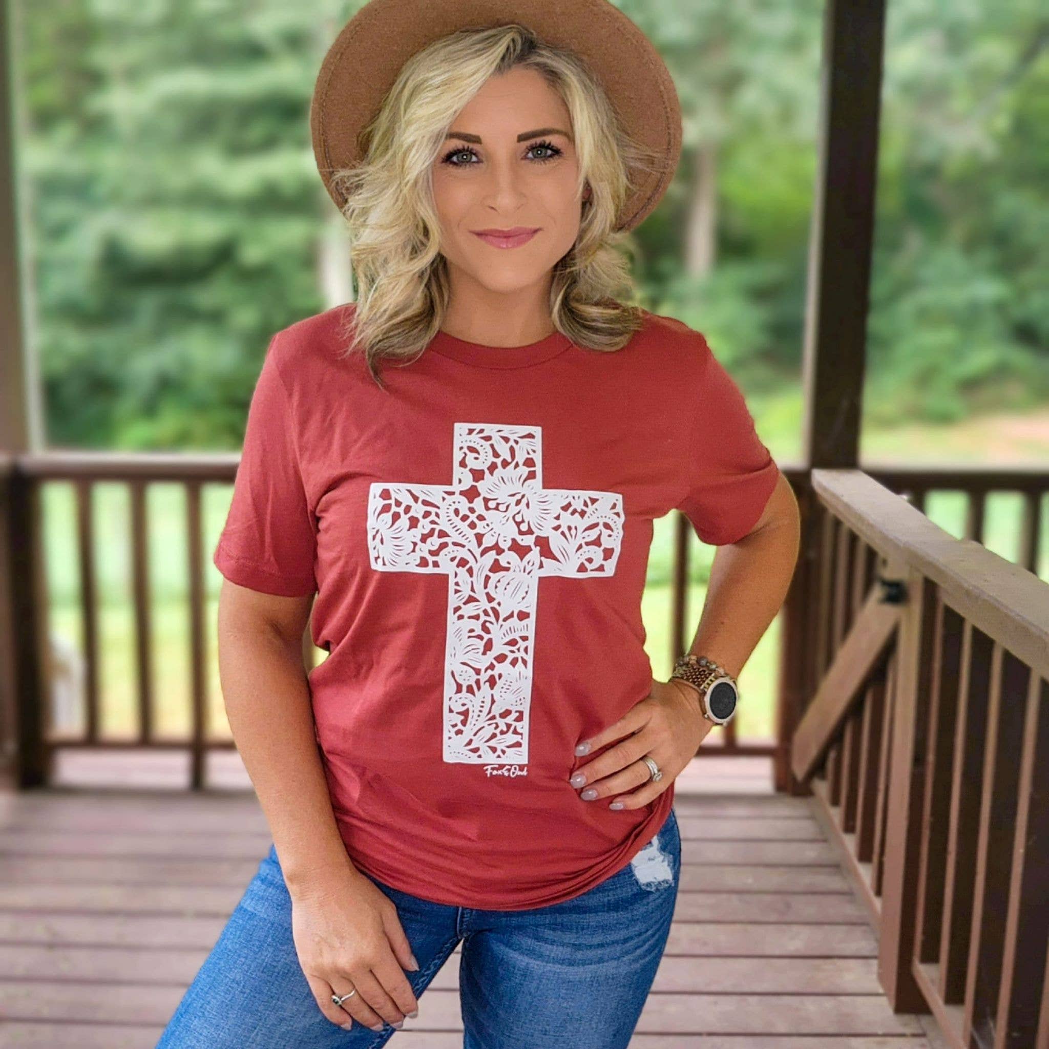 Christian Lace Cross Rust Bella Canvas Graphic Tee Free Ship Hoodie, Sweatshirt | PodTeesHub.com