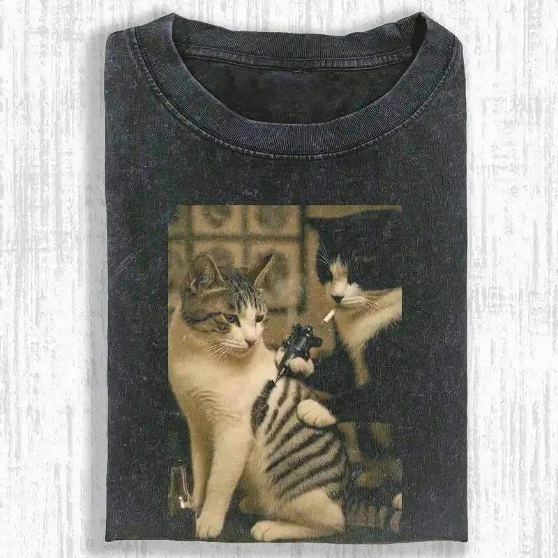 Retro Cat Tattoo Meme Funny Hoodie Parody Sweatshirt T-Shirts | PodTeesHub.com