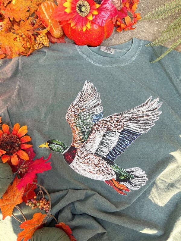 Faux Rhinestone Mallard Duck Dtf Tee Hoodie, Sweatshirt | PodTeesHub.com
