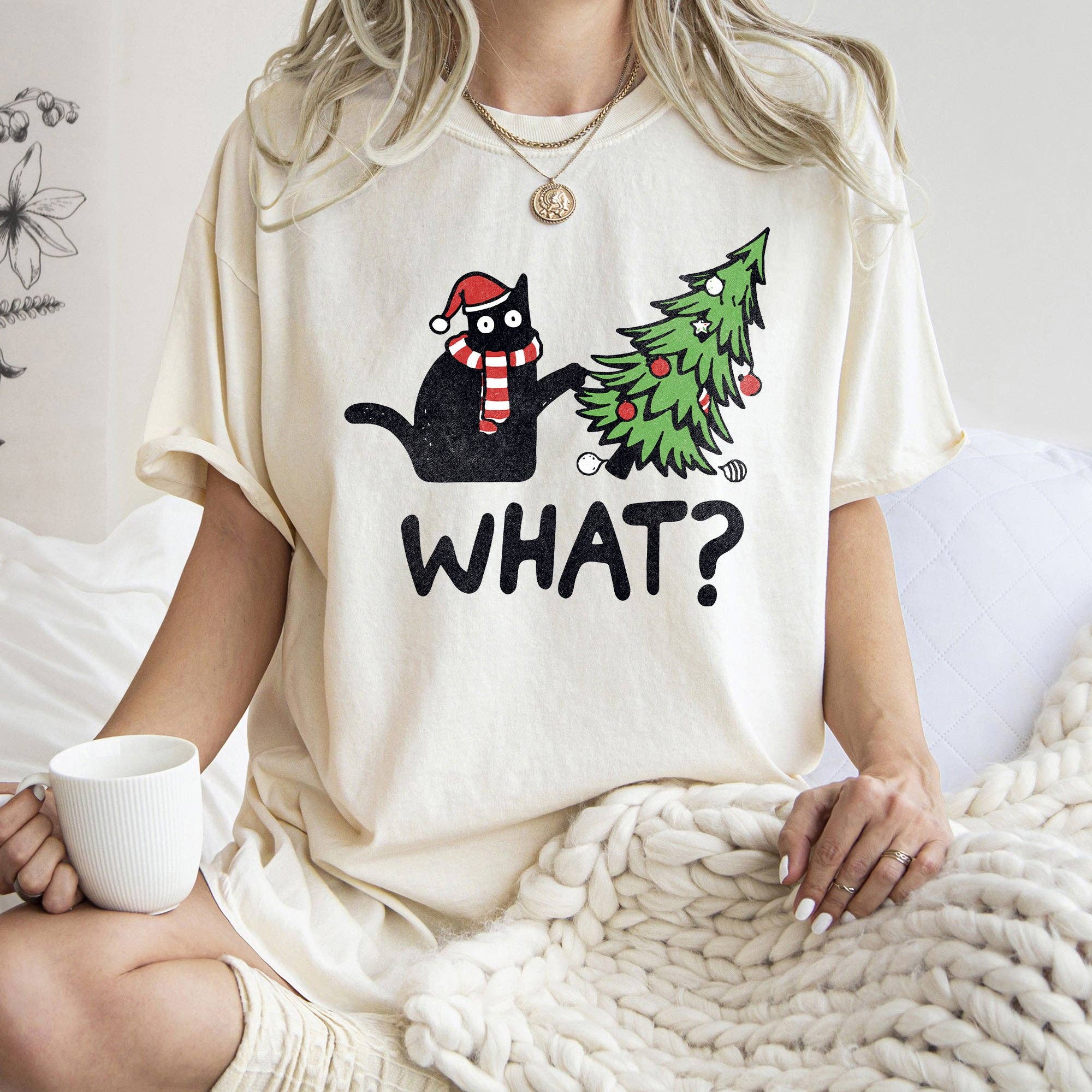 Bad Cat Christmas Tree, What, Naughty, Pets T-Shirt Hoodie, Sweatshirt | PodTeesHub.com
