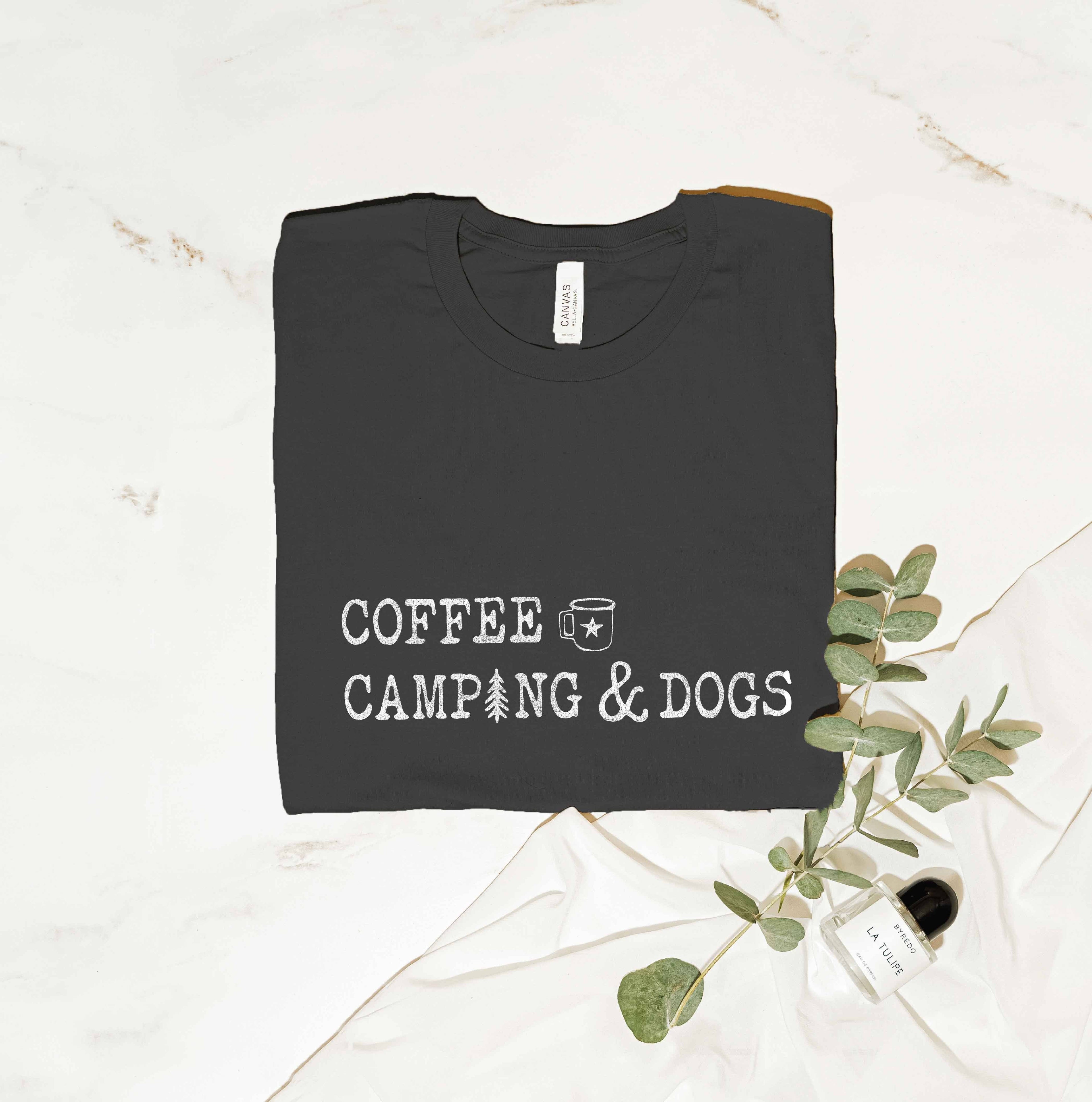 Coffee Camping and Dogs Graphic T-Shirt Hoodie, Sweatshirt | PodTeesHub.com