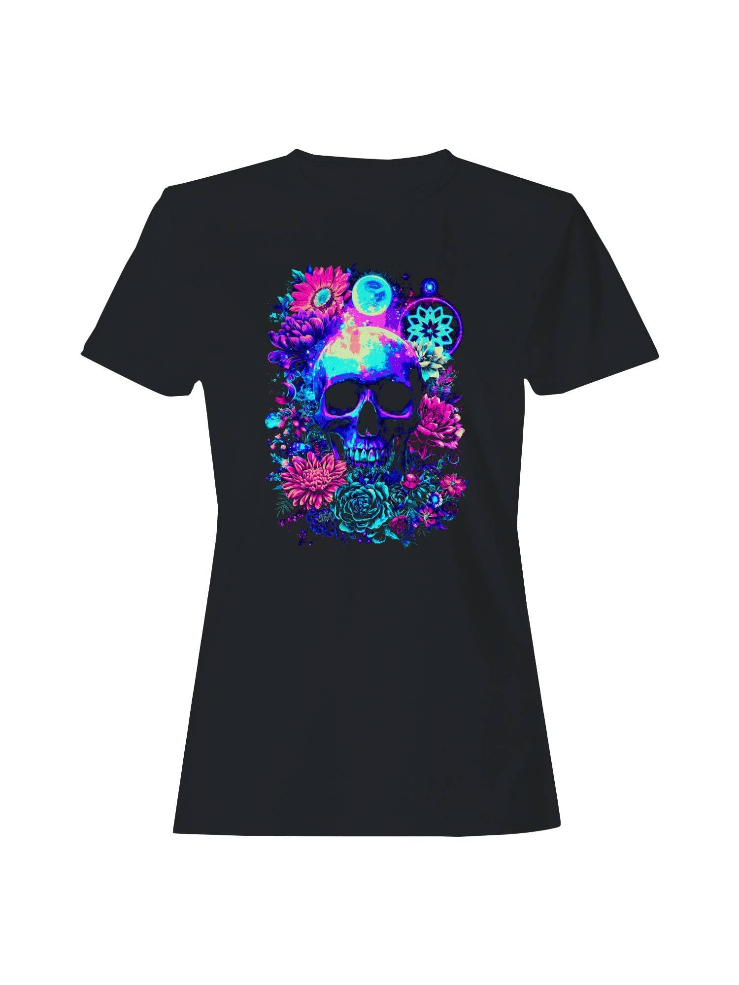 Cosmic Skull Neon Garden Art Women's T-Shirt Hoodie, Sweatshirt | PodTeesHub.com