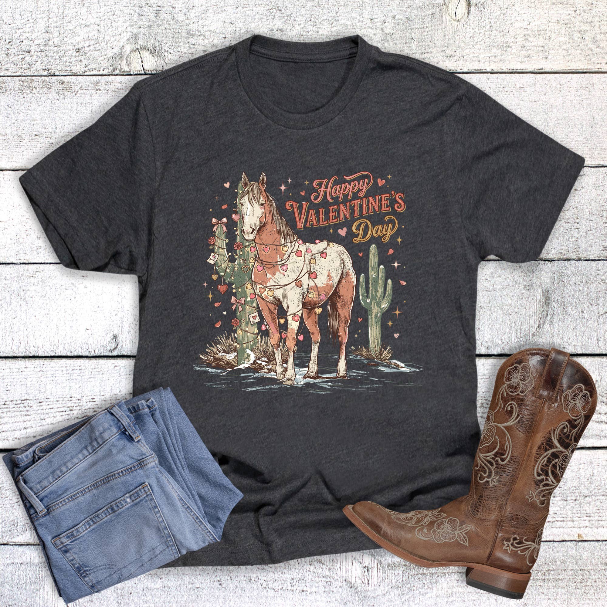 Valentine Western Horse Graphic Tee Hoodie, Sweatshirt | PodTeesHub.com