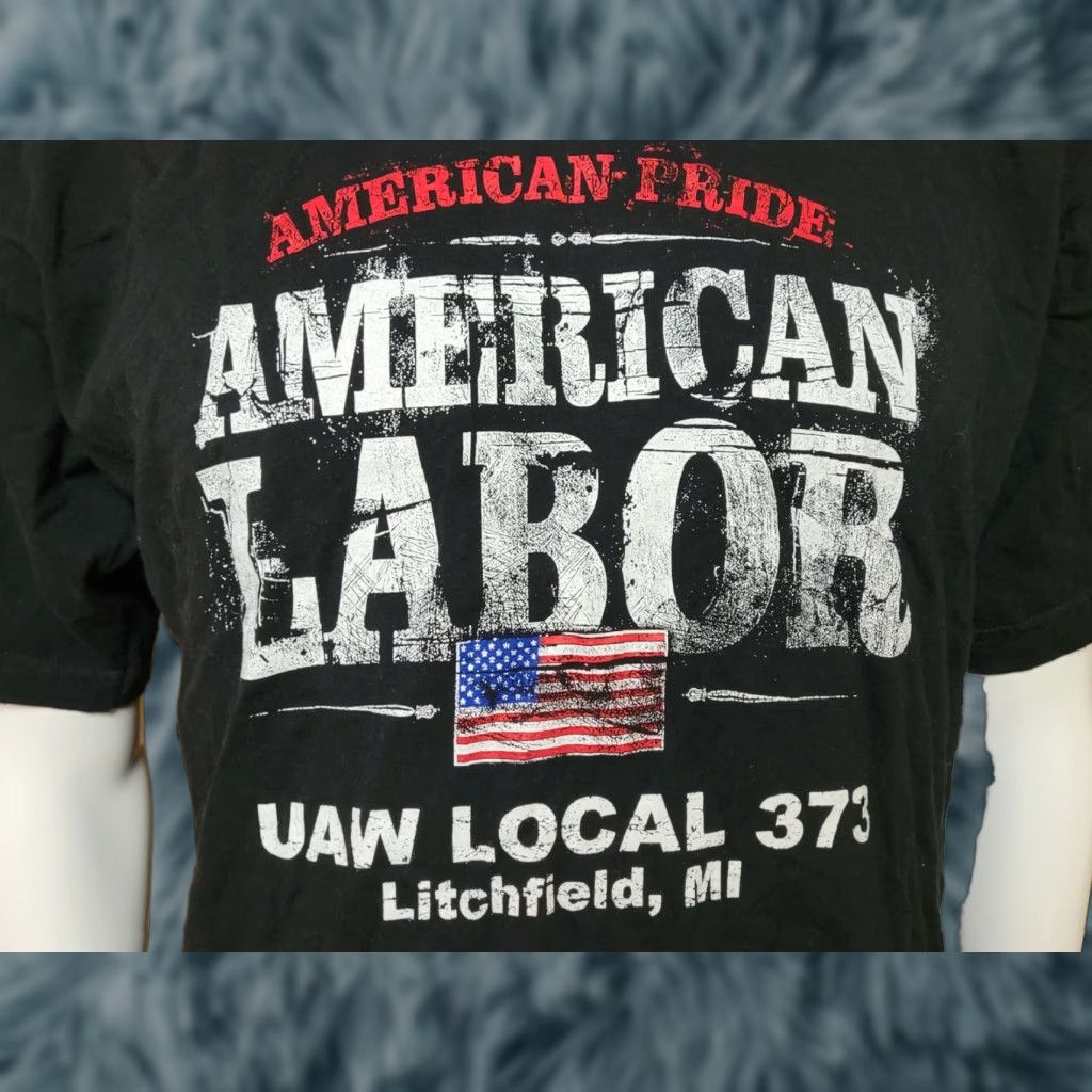 Vintage Uaw Local 373 Litchfield Mi T Shirt Large Bayside Cotton Black Crew Neck Short Sleeve Union Hoodie, Sweatshirt